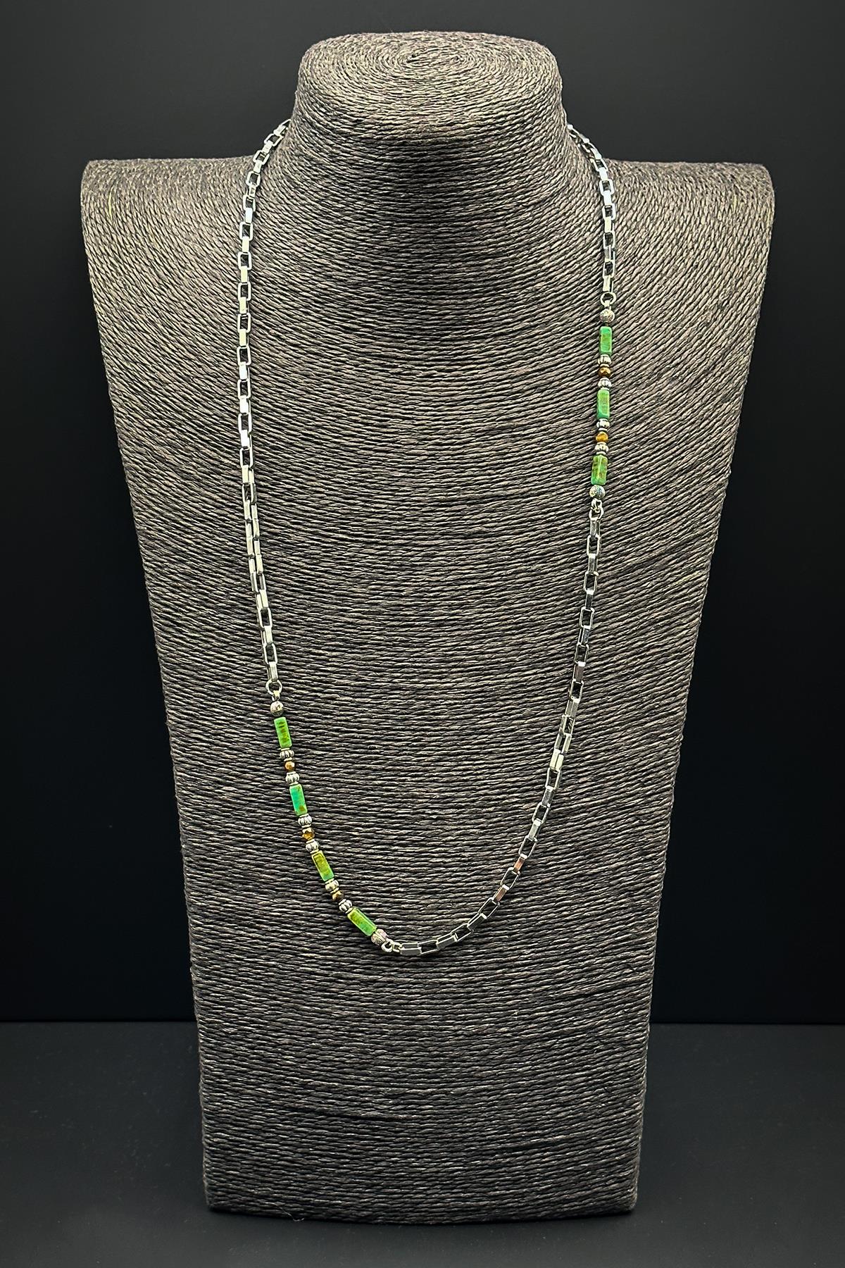 FRNCH 316L Çelik ve Preciosa Taşlı Yeşil Renkli Erkek Kolye FRJ30636-736-YK