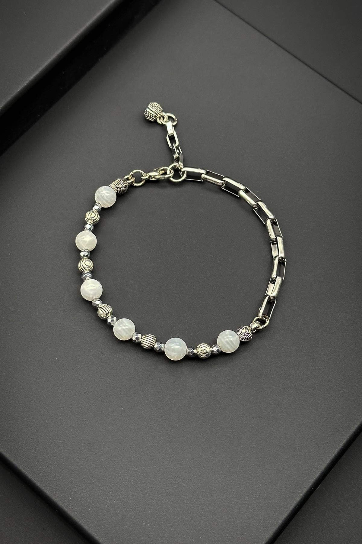 FRNCH 316L Çelik ve Sedef Taşlı Beyaz Renk Erkek Bileklik FRJ11900-2000-A