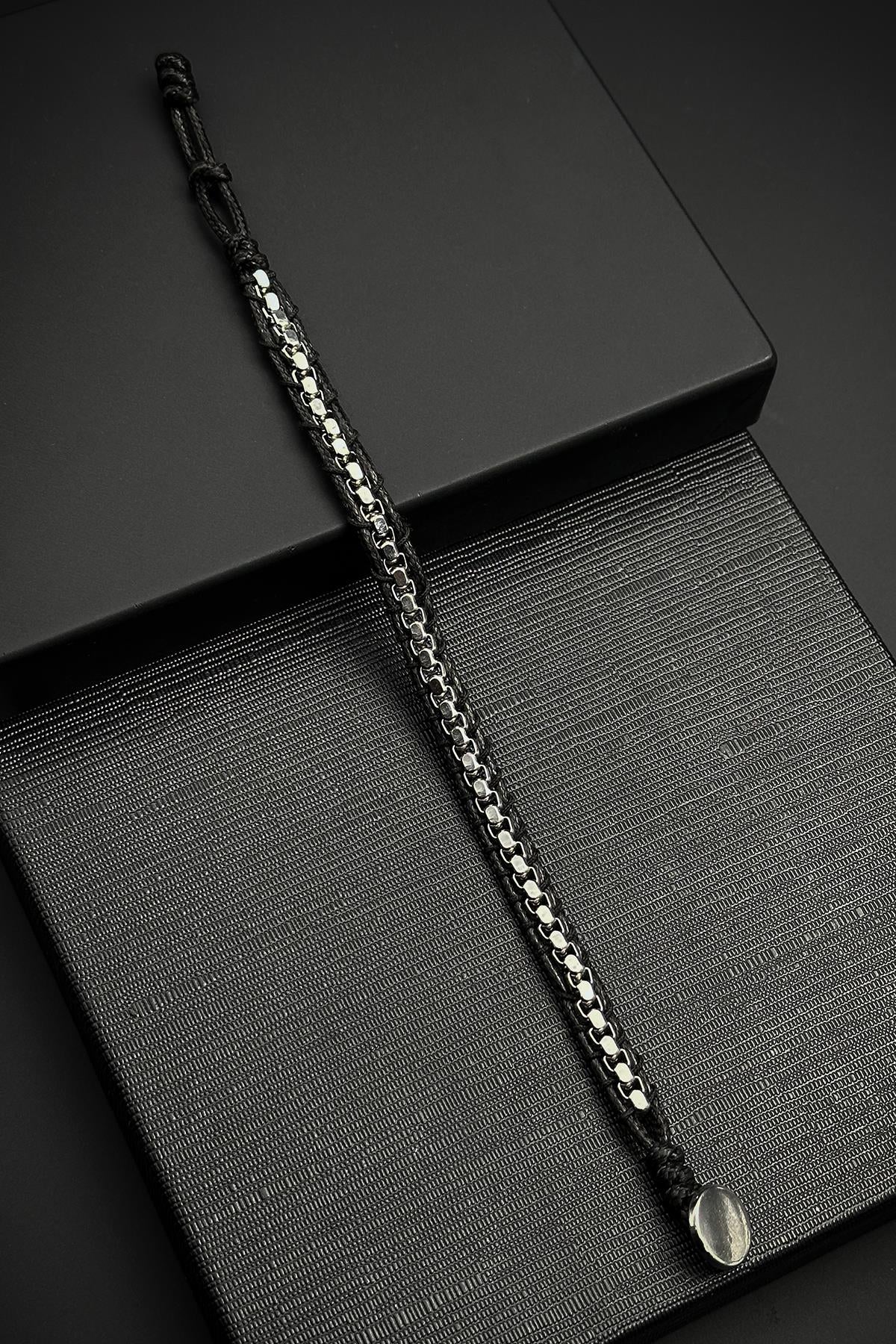 FRNCH 316L Çelik ve Siyah İpli Erkek Bileklik FRJ12443-3443-S