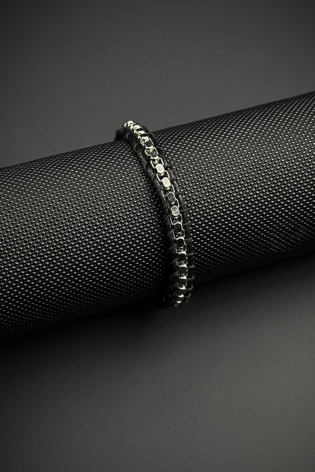 FRNCH 316L Çelik ve Siyah İpli Erkek Bileklik FRJ12443-3443-S