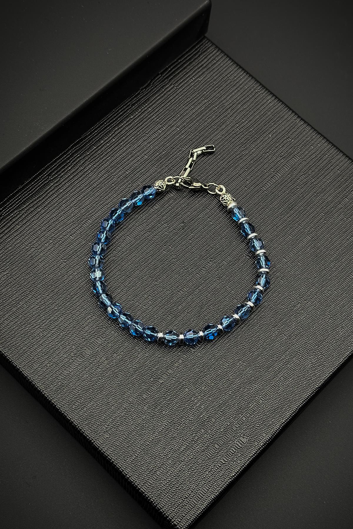 FRNCH 316L Çelik ve Swarovski Taşlı Lacivert Renk Erkek Bileklik FRJ11931-2031-L