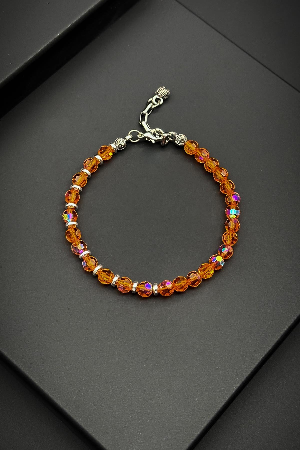 FRNCH 316L Çelik ve Swarovski Taşlı Turuncu Renk Erkek Bileklik FRJ11931-2031-T