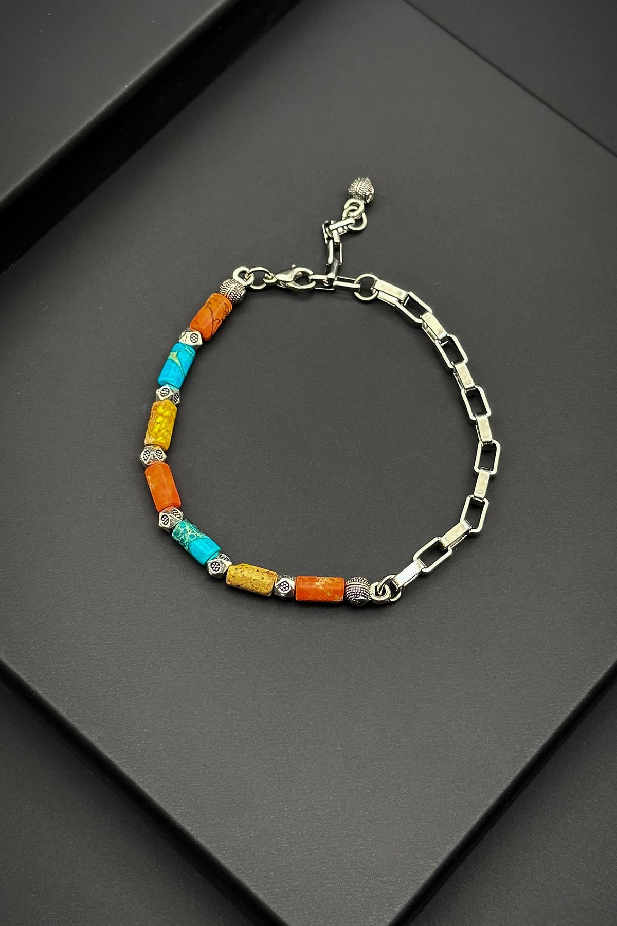 FRNCH 316L Çelik ve Varisit Doğal Taşlı Çok Renkli Erkek Bileklik FRJ11905-2005-CK