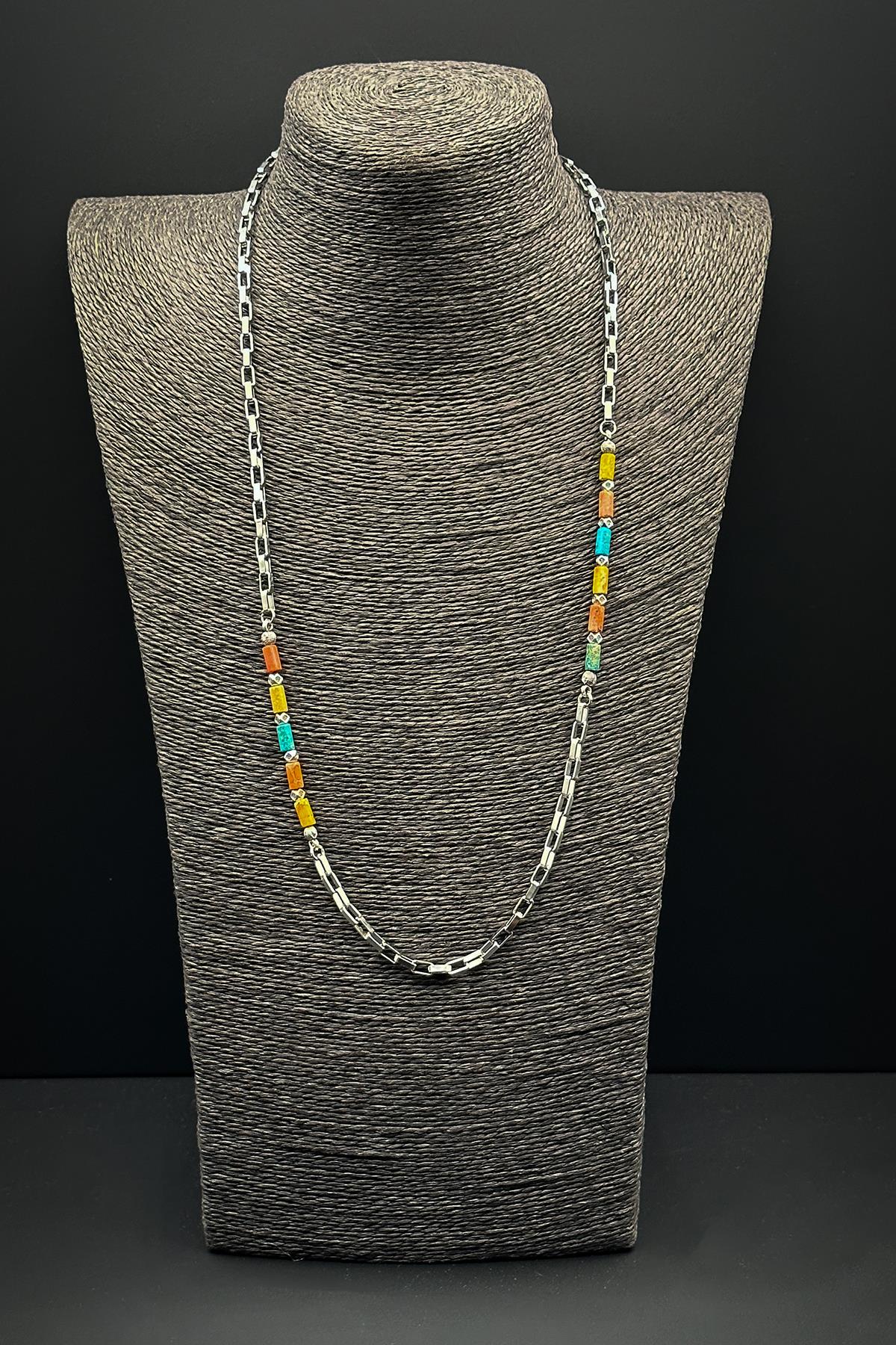 FRNCH 316L Çelik ve Varisit Doğal Taşlı Çok Renkli Erkek Kolye FRJ30645-745-CK