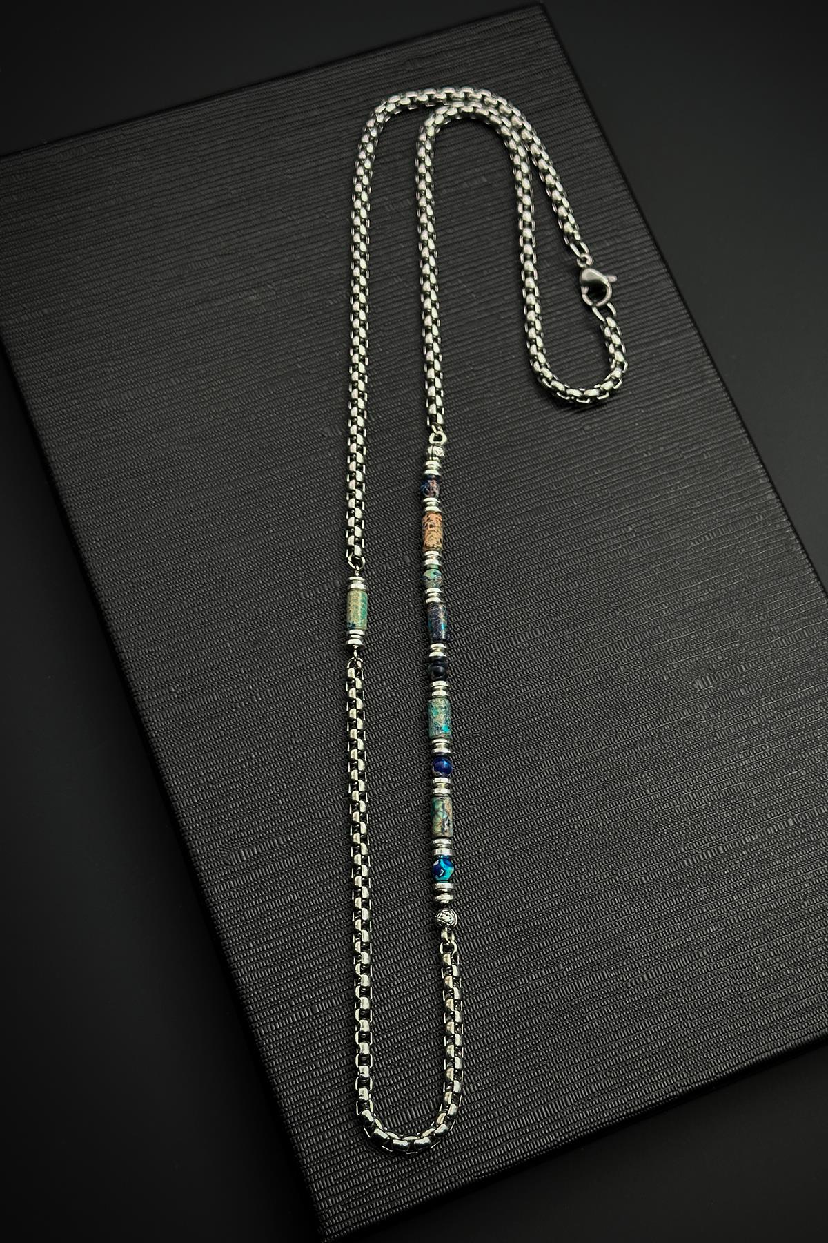 FRNCH 316L Çelik ve Varisit Doğal Taşlı Çok Renkli Erkek Kolye FRJ30858-958-CK