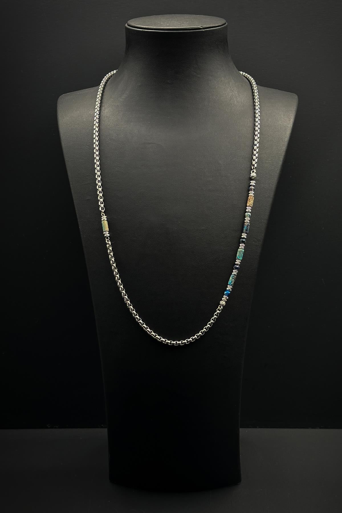 FRNCH 316L Çelik ve Varisit Doğal Taşlı Çok Renkli Erkek Kolye FRJ30858-958-CK