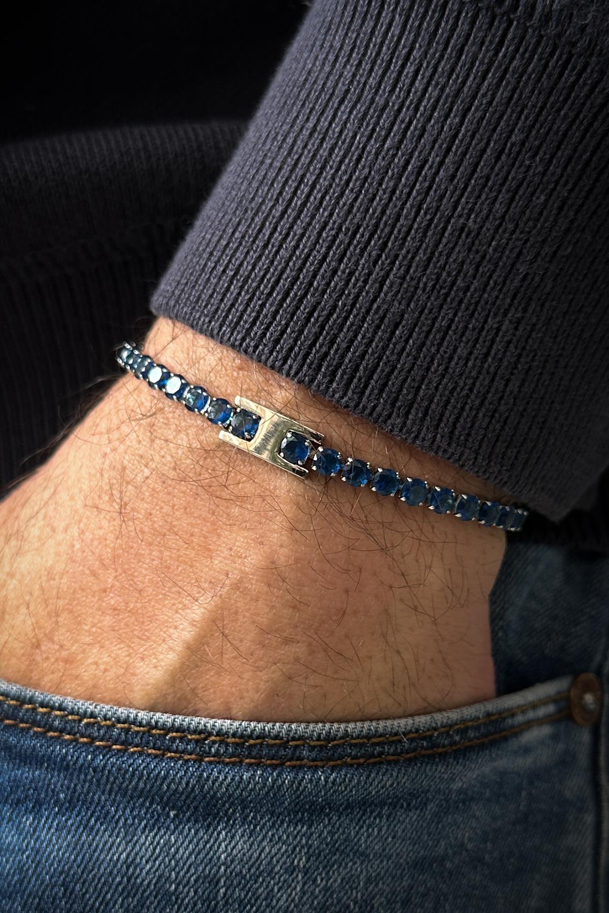 FRNCH 316L Çelik Zirkon Taşlı Lacivert Renk Tennis Erkek Bileklik FRJ12152-3152-L