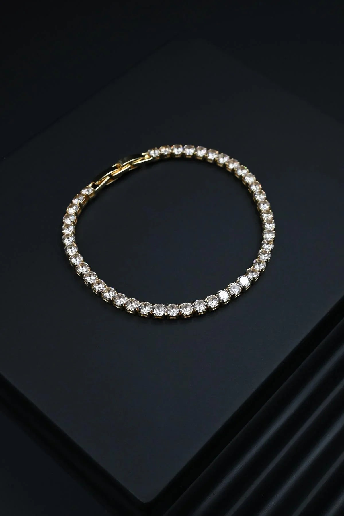 FRNCH 3A Kalite Zirkon Taşlı 3MM Altın Renkli Tennis Erkek Bileklik FRJ12161-3161-G3