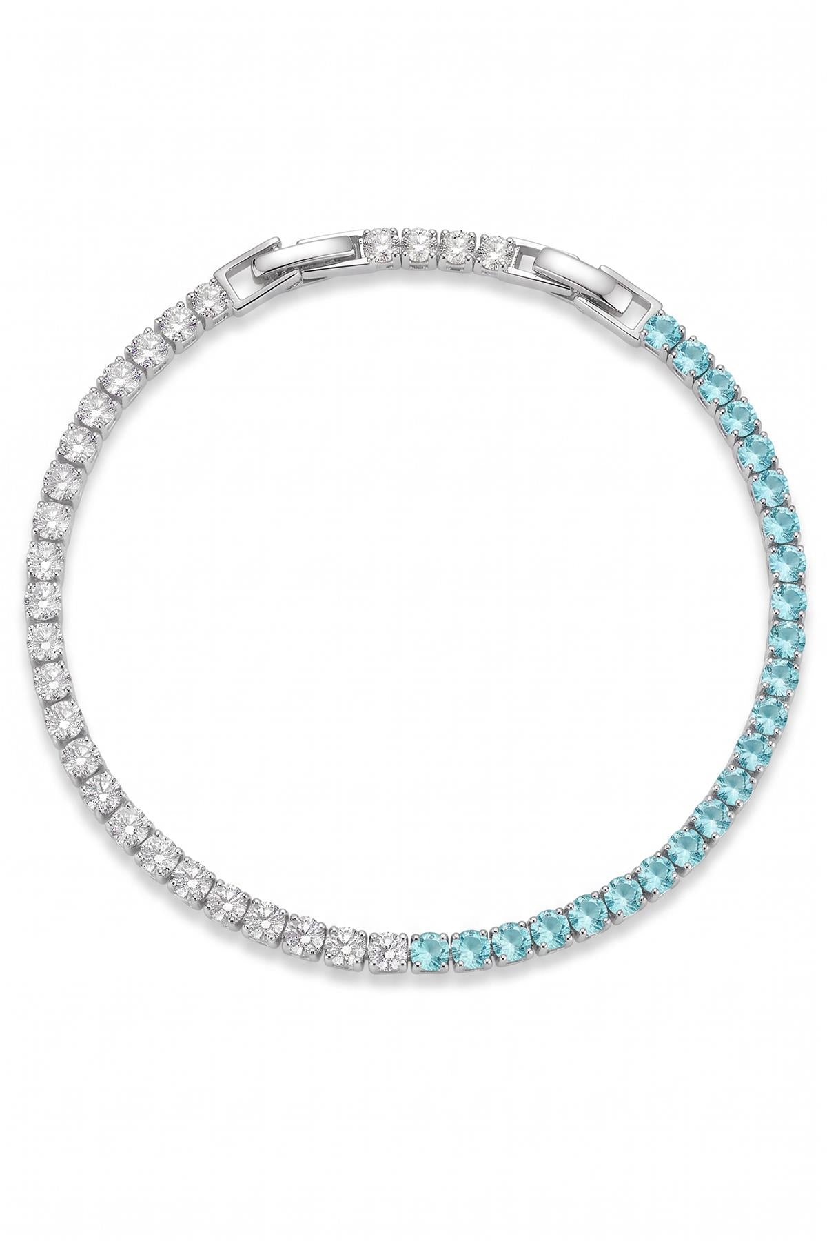 FRNCH 3MM Zirkon Taşlı Aqua Marine-Beyaz Renk Tennis Erkek Bileklik FRJ12204-3204-MA