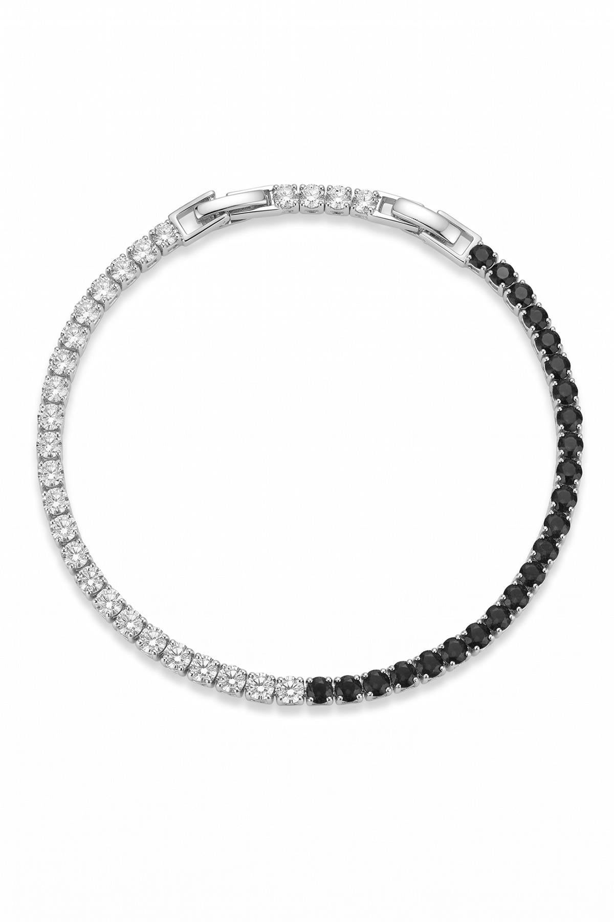 FRNCH 3MM Zirkon Taşlı Siyah-Beyaz Renk Tennis Erkek Bileklik FRJ12204-3204-SB
