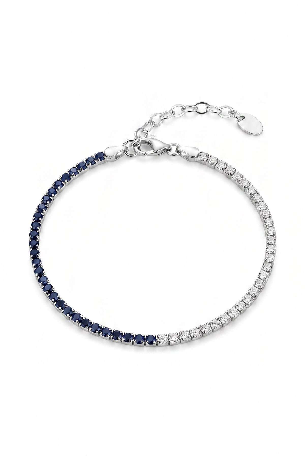 FRNCH 925 Ayar Gümüş 2MM Zirkon Taşlı Lacivert Renk Tennis Erkek Bileklik FRM11979-2079-L2A