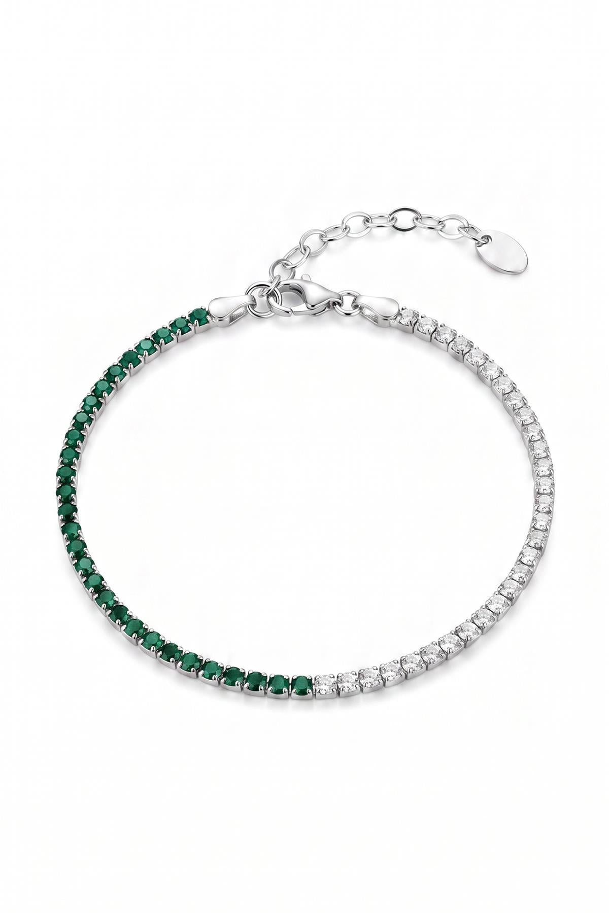 FRNCH 925 Ayar Gümüş 2MM Zirkon Taşlı Yeşil-Beyaz Renk Tennis Erkek Bileklik FRM11979-2079-YA