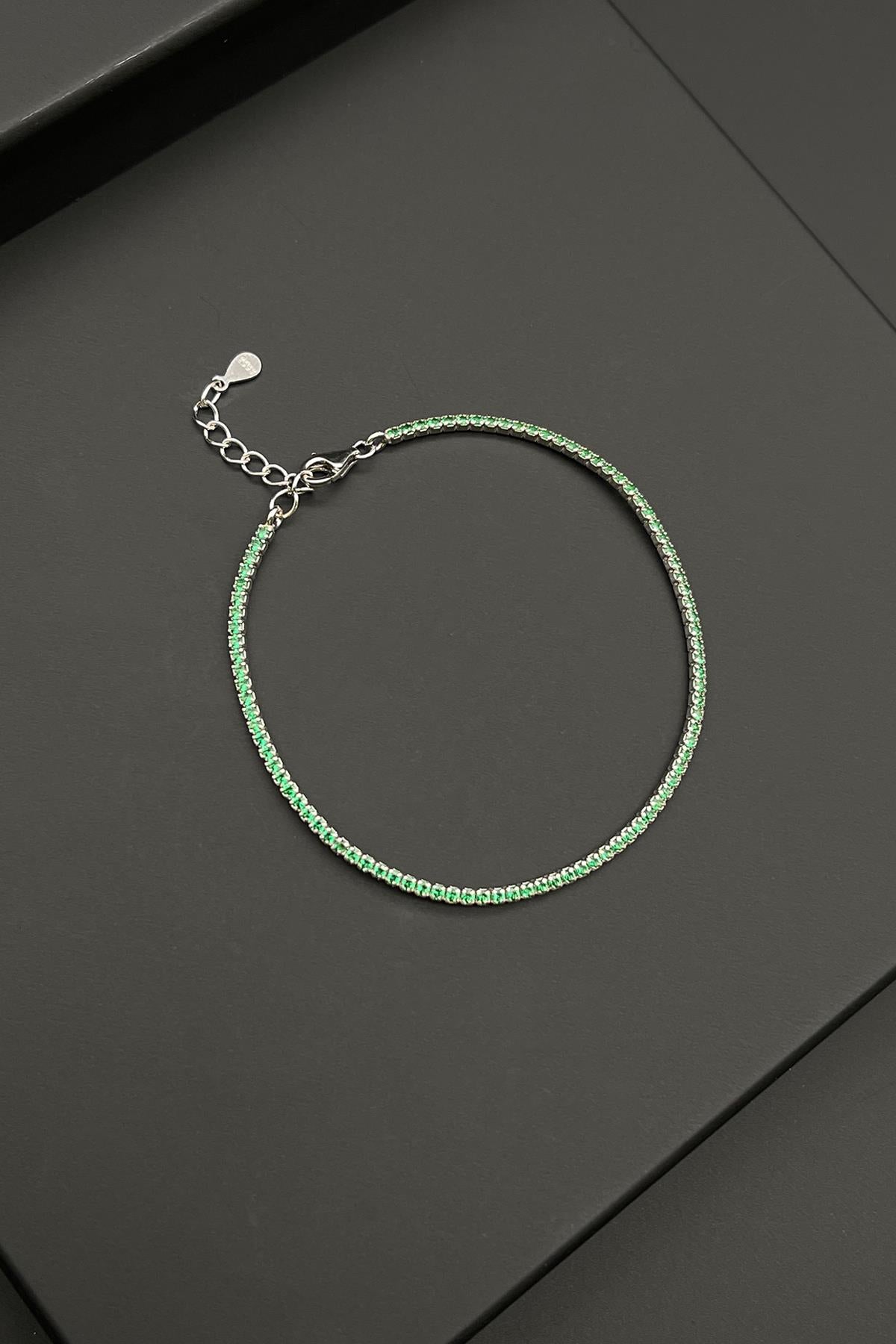 FRNCH 925 Ayar Gümüş 2MM Zirkon Taşlı Yeşil Renk Tennis Erkek Bileklik FRJ11979-2079-Y