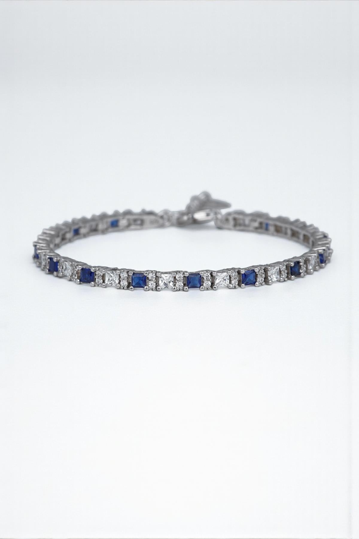 FRNCH 925 Ayar Gümüş 3MM Lacivert-Beyaz Zirkon Taşlı Erkek Bileklik FRJ12344-3344-LA