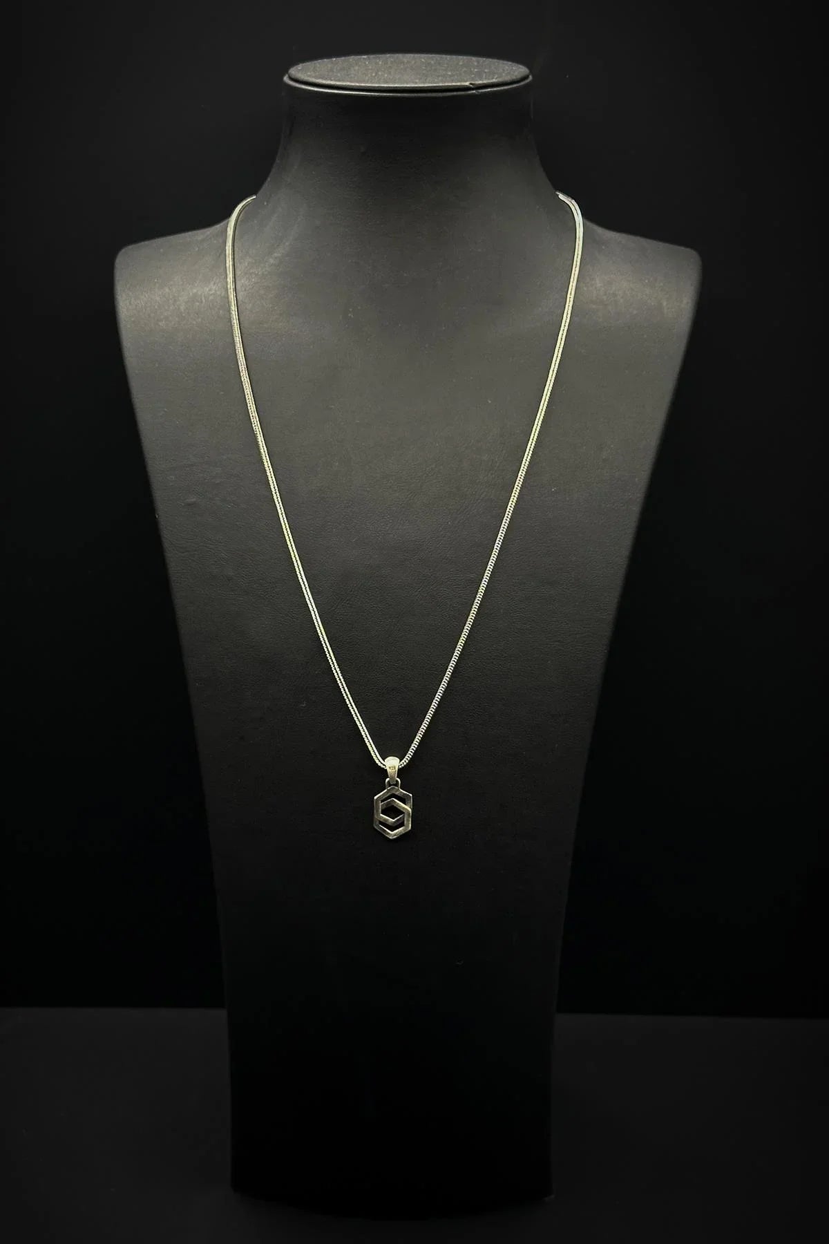 FRNCH 925 Ayar Gümüş Altıgen Figürlü Gümüş Renk Erkek Kolye FRJ30725-825-A2