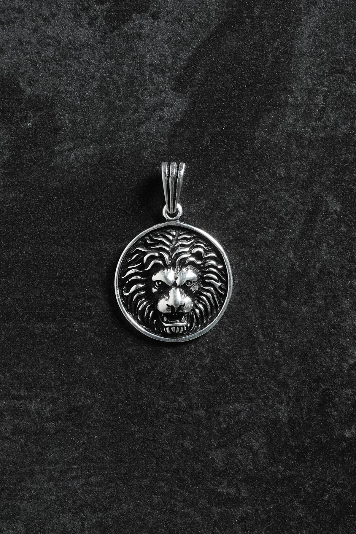 FRNCH 925 Ayar Gümüş Aslan Figürlü Gümüş Renk Erkek Kolye Ucu FRKU-1004