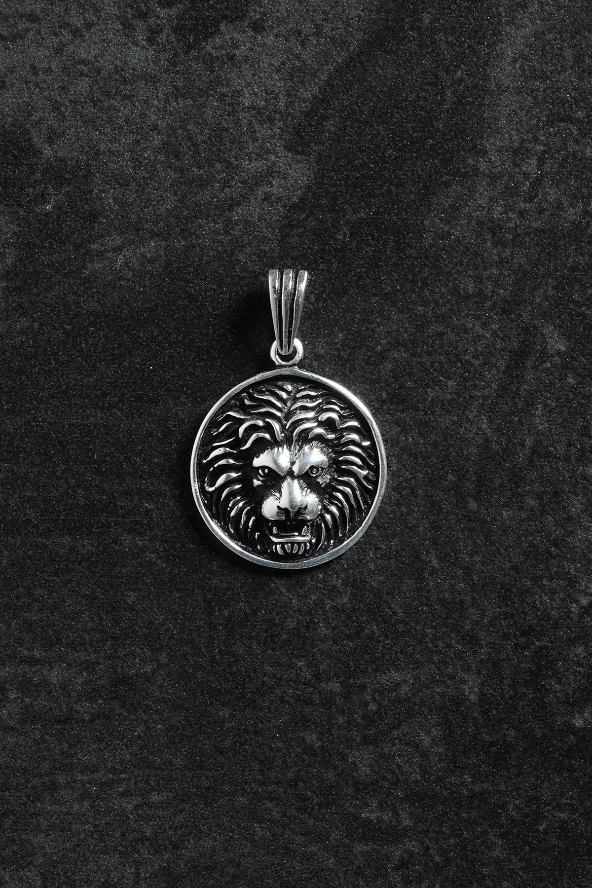 FRNCH 925 Ayar Gümüş Aslan Figürlü Gümüş Renk Erkek Kolye Ucu FRKU-1004