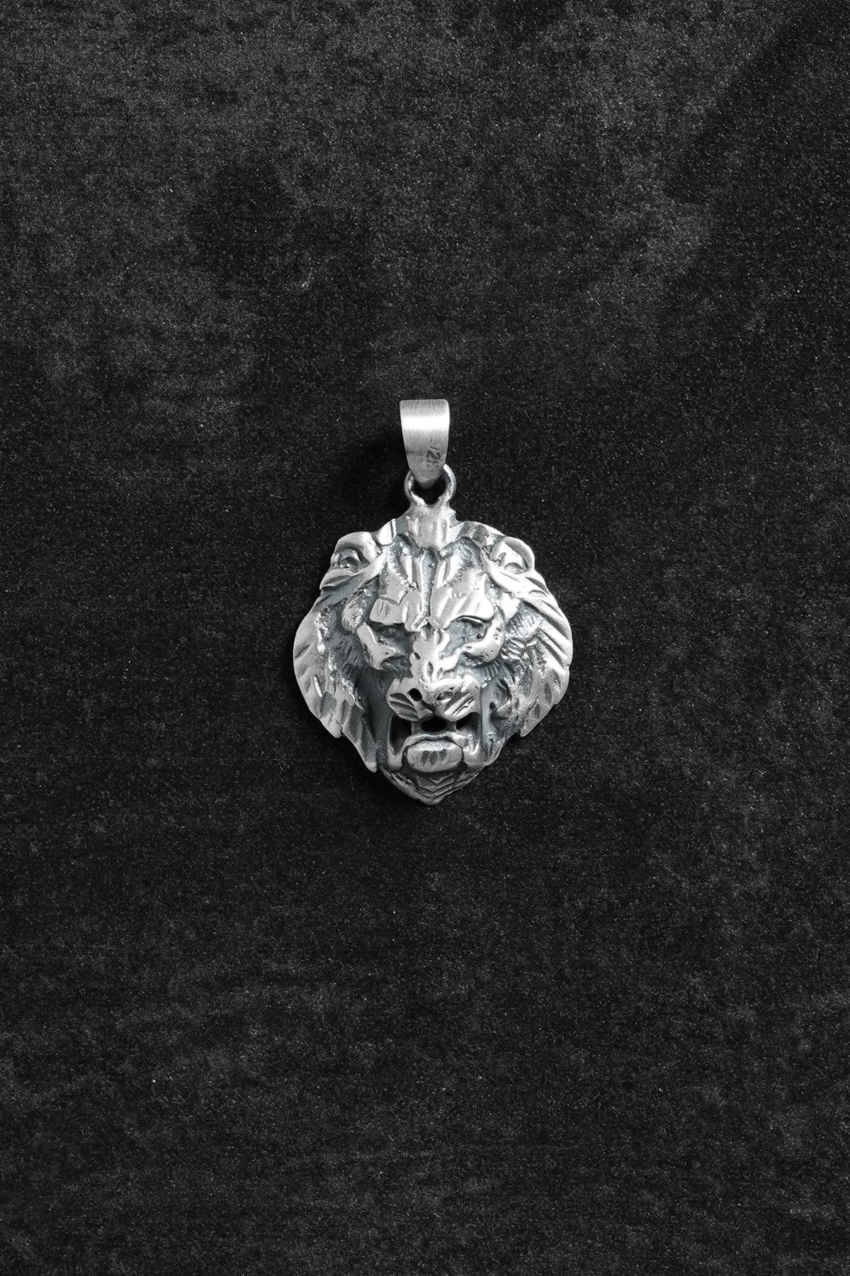 FRNCH 925 Ayar Gümüş Aslan Figürlü Gümüş Renk Erkek Kolye Ucu FRKU-1037