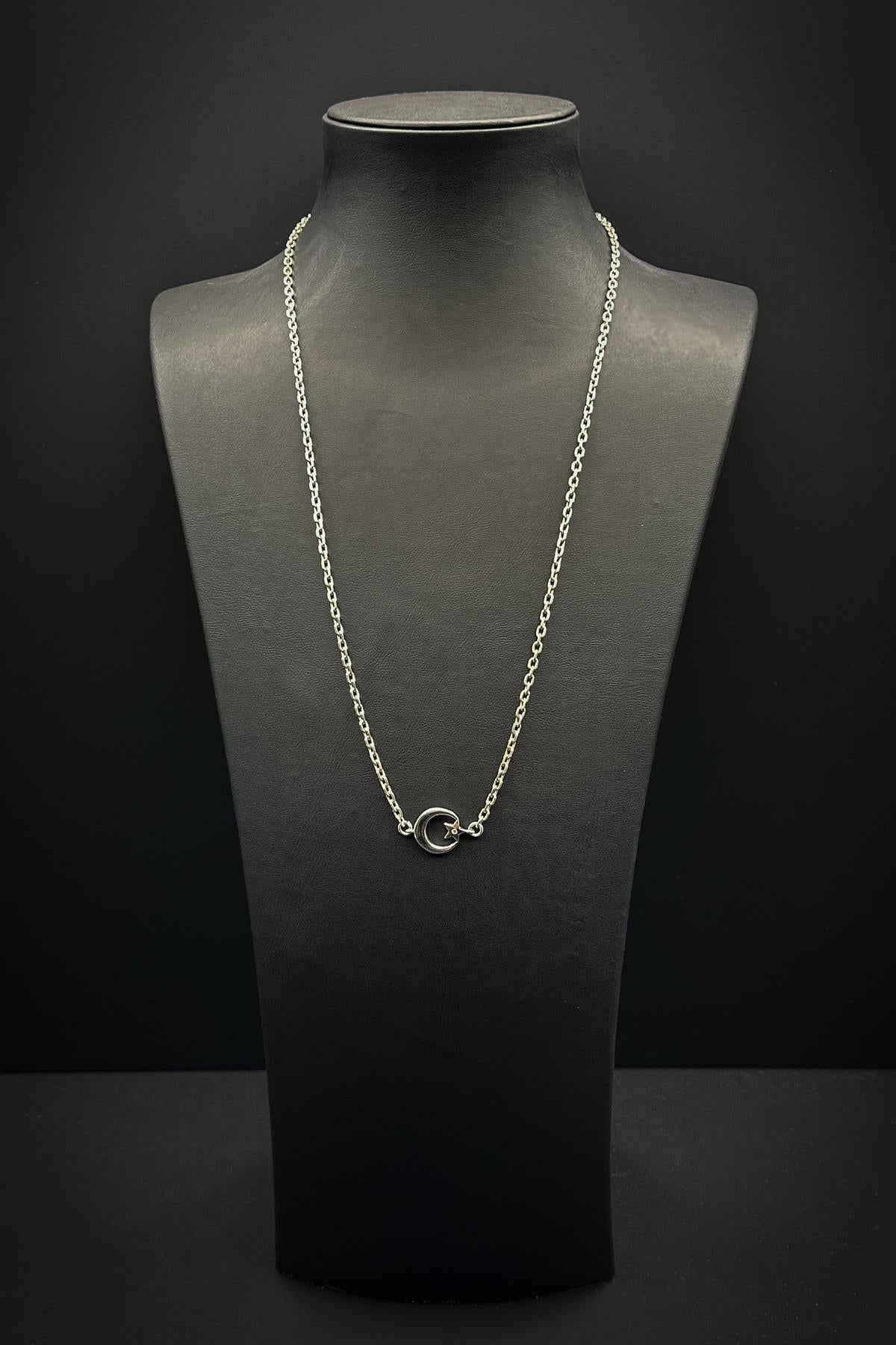 FRNCH 925 Ayar Gümüş Ay-Yıldız Figürlü Gümüş Renk Erkek Kolye FRJ30712-812-A