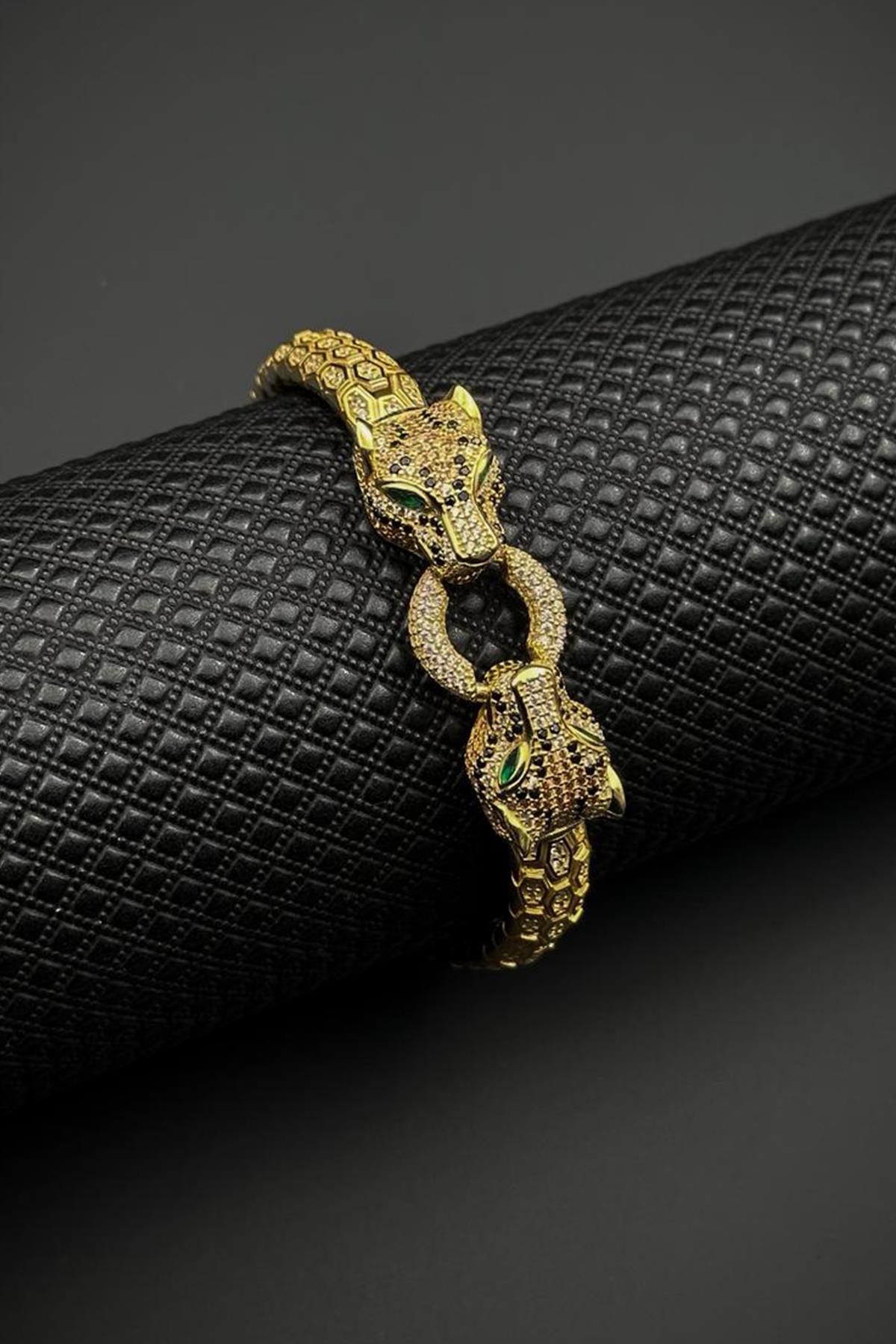 FRNCH 925 Ayar Gümüş Beyaz Zirkon Taşlı Altın Renk Erkek Bileklik FRJ12681-3681-G