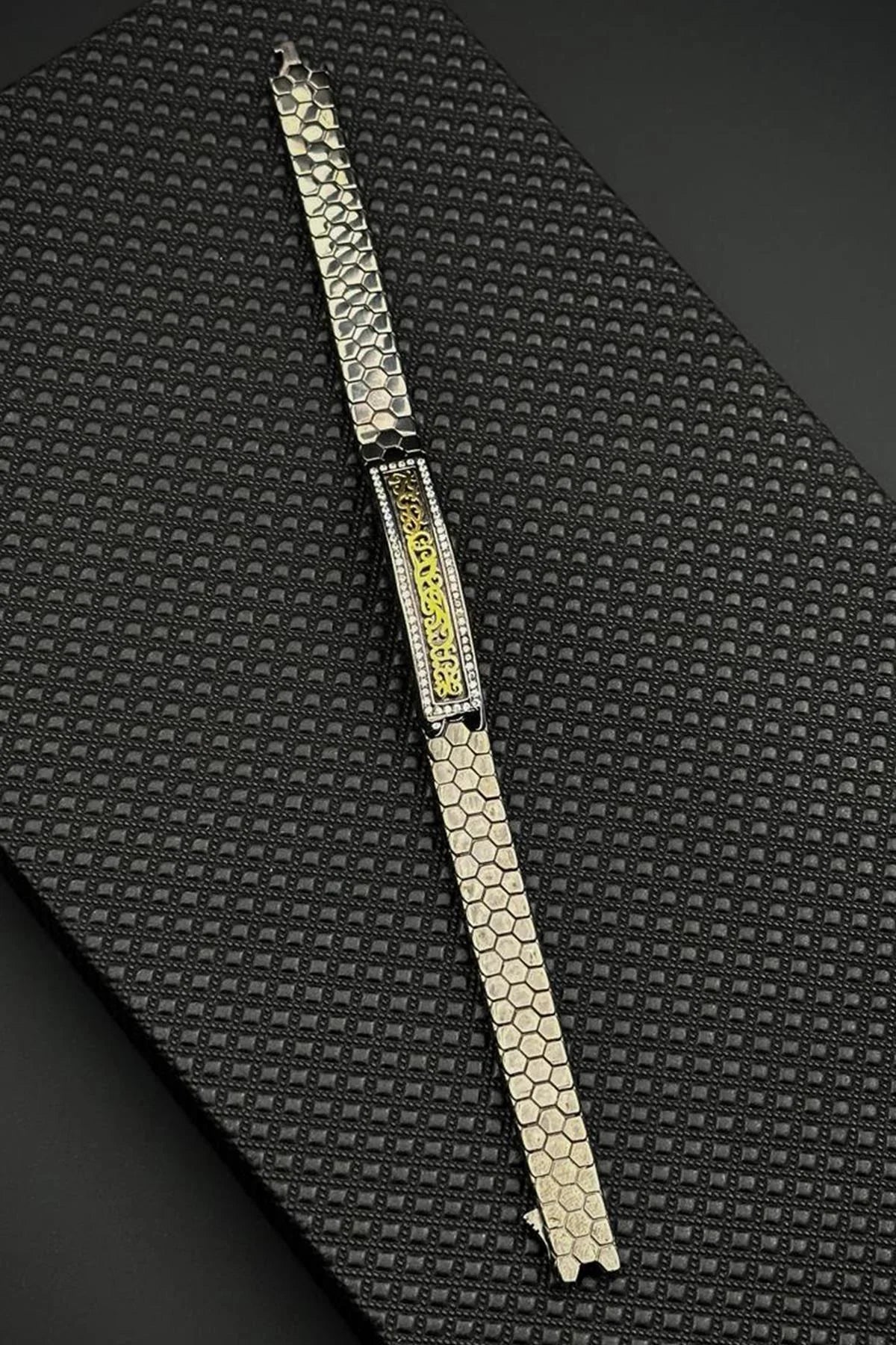 FRNCH 925 Ayar Gümüş Beyaz Zirkon Taşlı Füme-Altın Renk Erkek Bileklik FRJ12709-3709-B2G