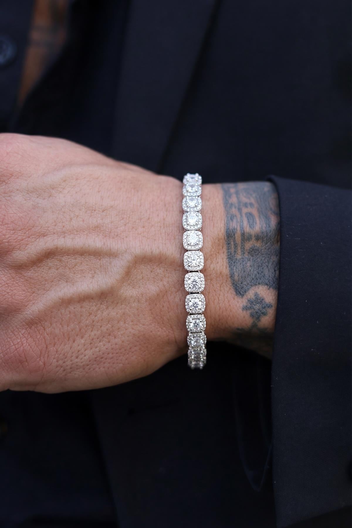 FRNCH 925 Ayar Gümüş Beyaz Zirkon Taşlı Gümüş Renk Erkek Bileklik FRJ12896-3896-A