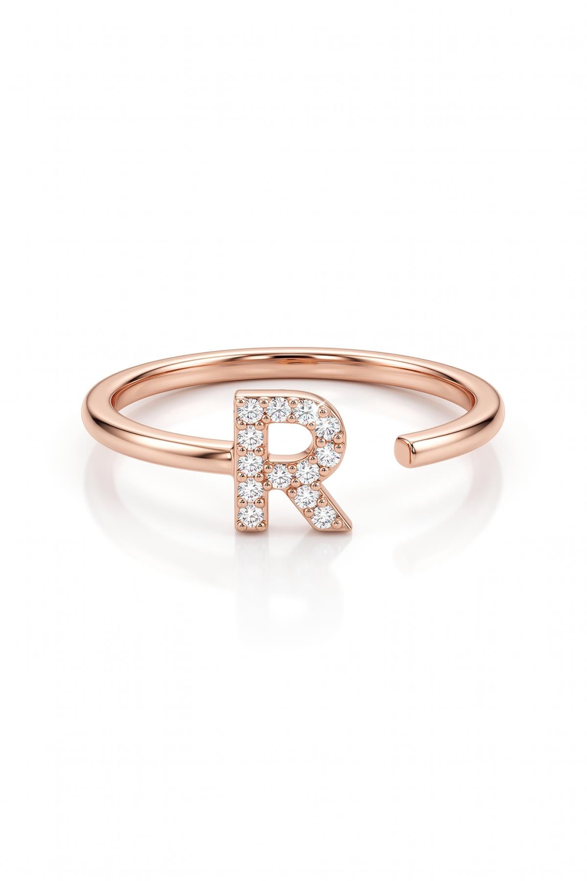 FRNCH 925 Ayar Gümüş Beyaz Zirkon Taşlı R Harfli Rose Renk Kadın Yüzük FRJ60099-199-R