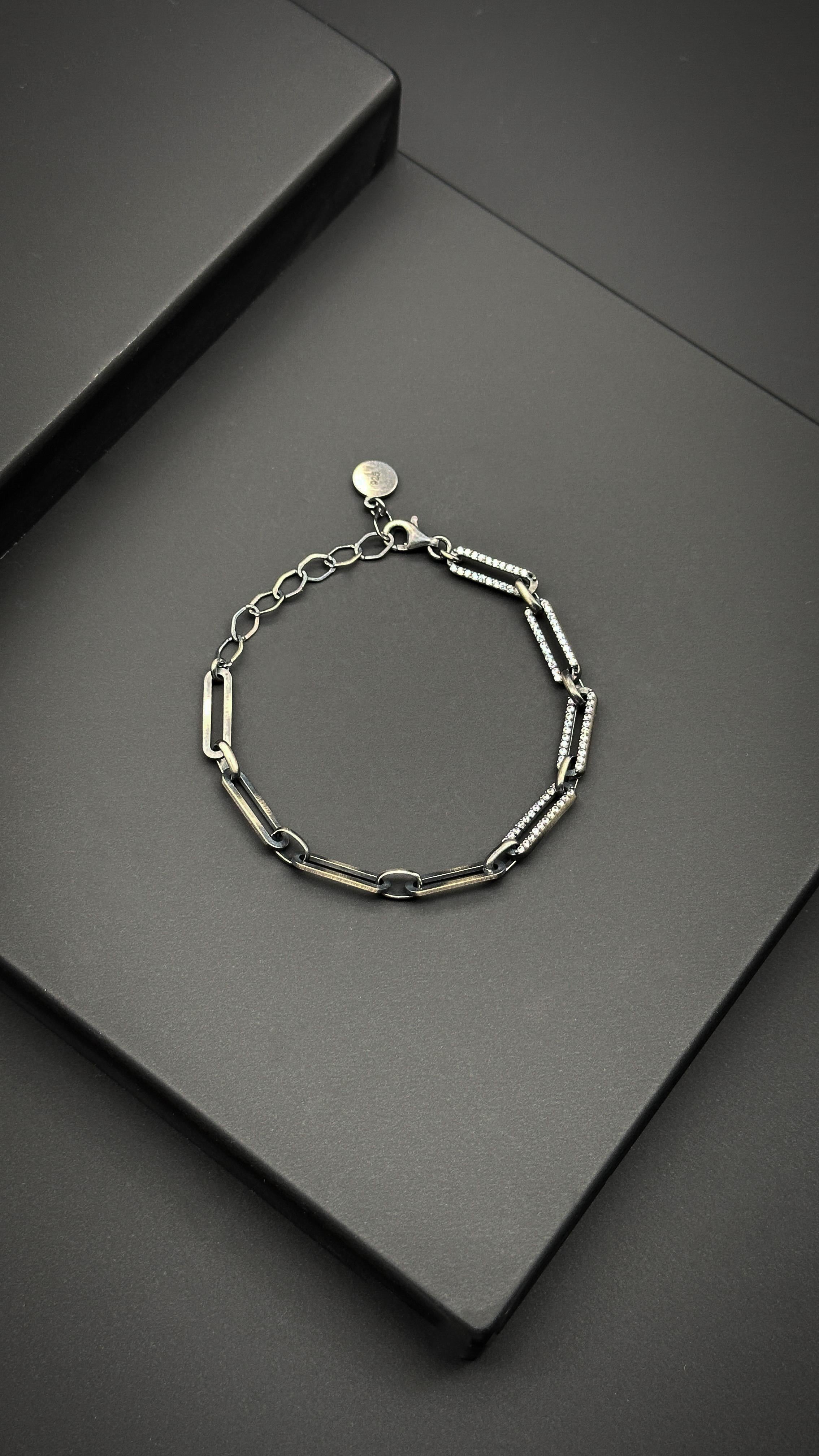 FRNCH 925 Ayar Gümüş Beyaz Zirkon Taşlı Tennis Erkek Bileklik FRJ11923-2023-A