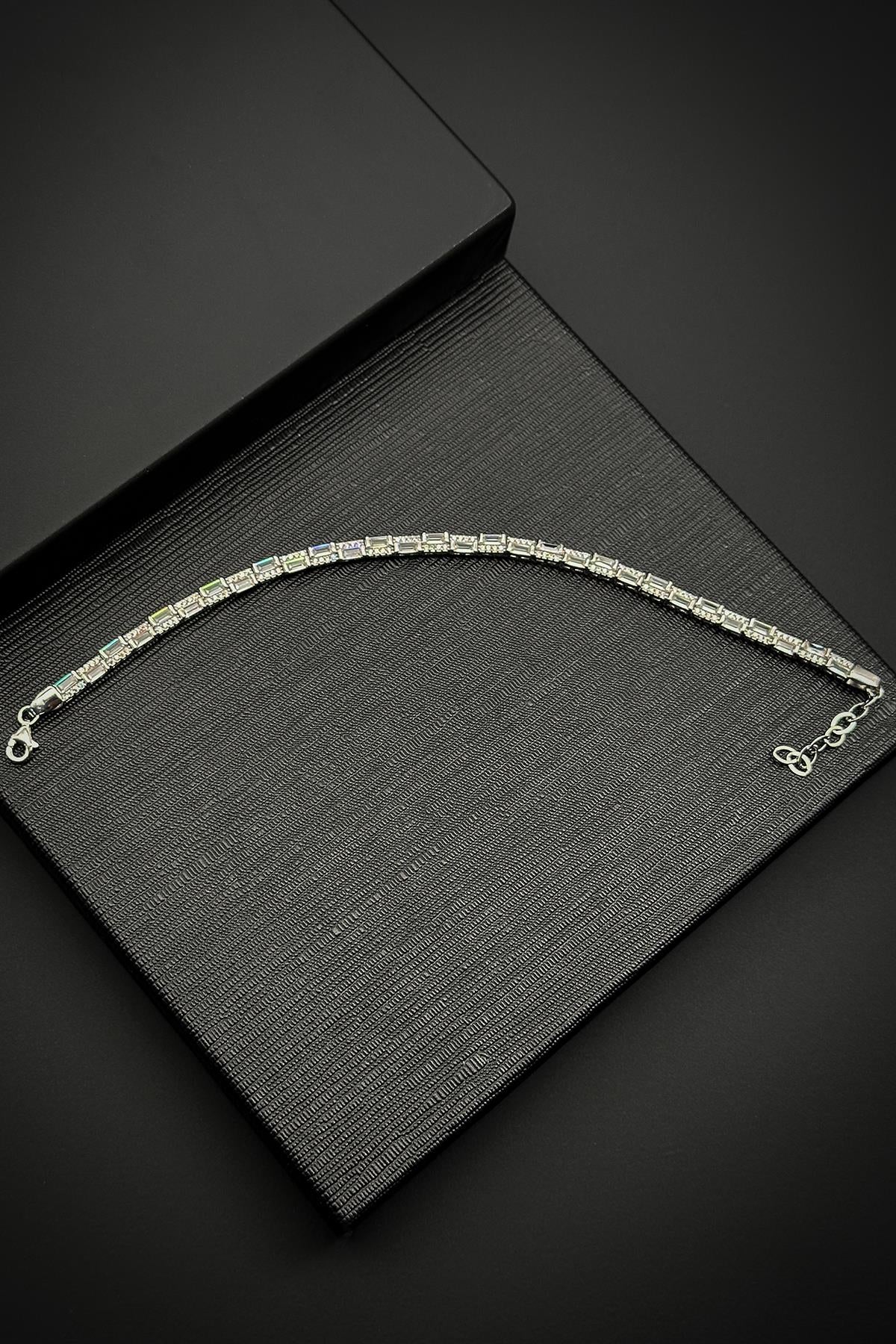 FRNCH 925 Ayar Gümüş Beyaz Zirkon Taşlı Tennis Erkek Bileklik FRJ12223-3223-B