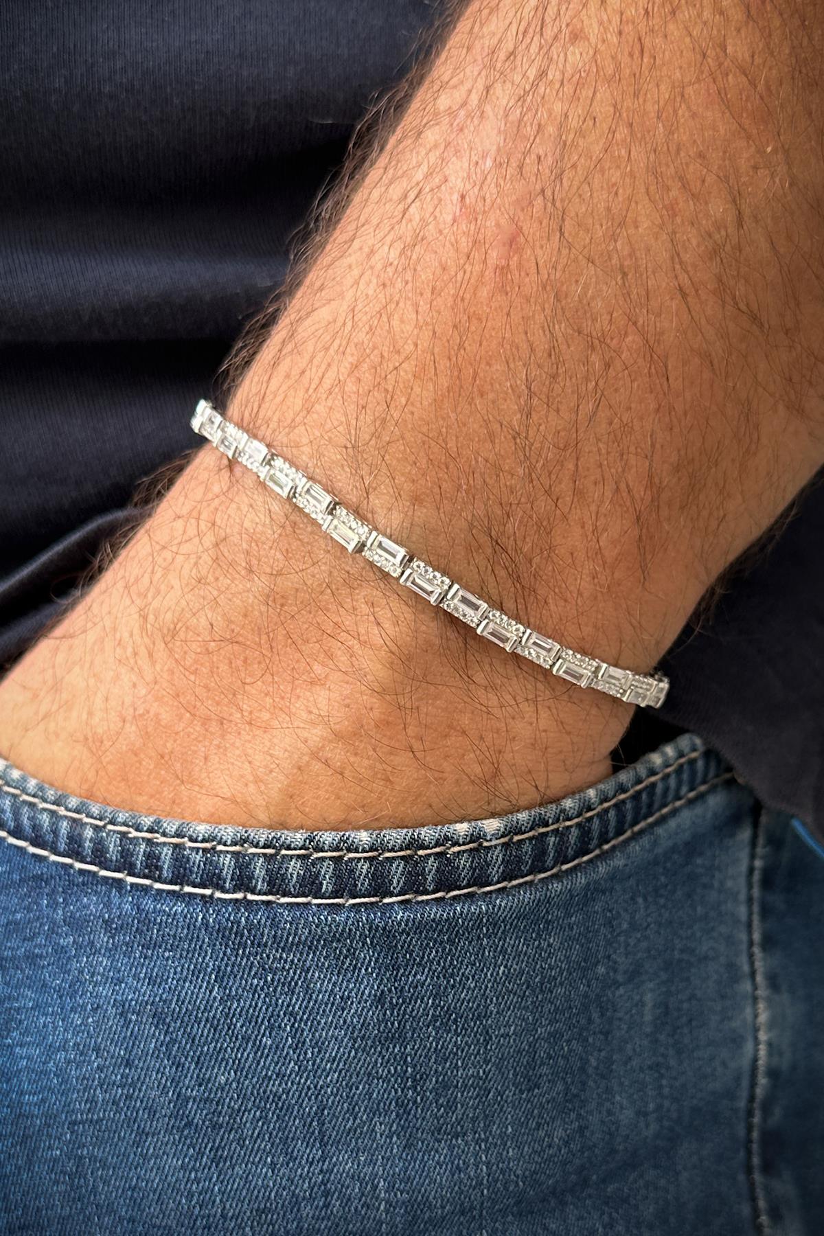 FRNCH 925 Ayar Gümüş Beyaz Zirkon Taşlı Tennis Erkek Bileklik FRJ12223-3223-B