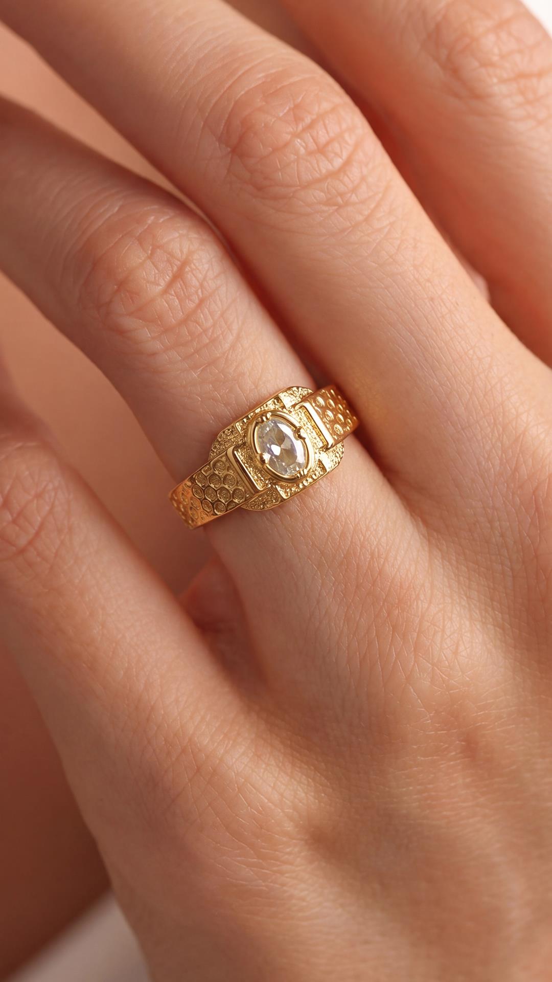 FRNCH 925 Ayar Gümüş Blue Topaz Taşlı Altın Renk Kadın Yüzük FRJ60094-194-GA