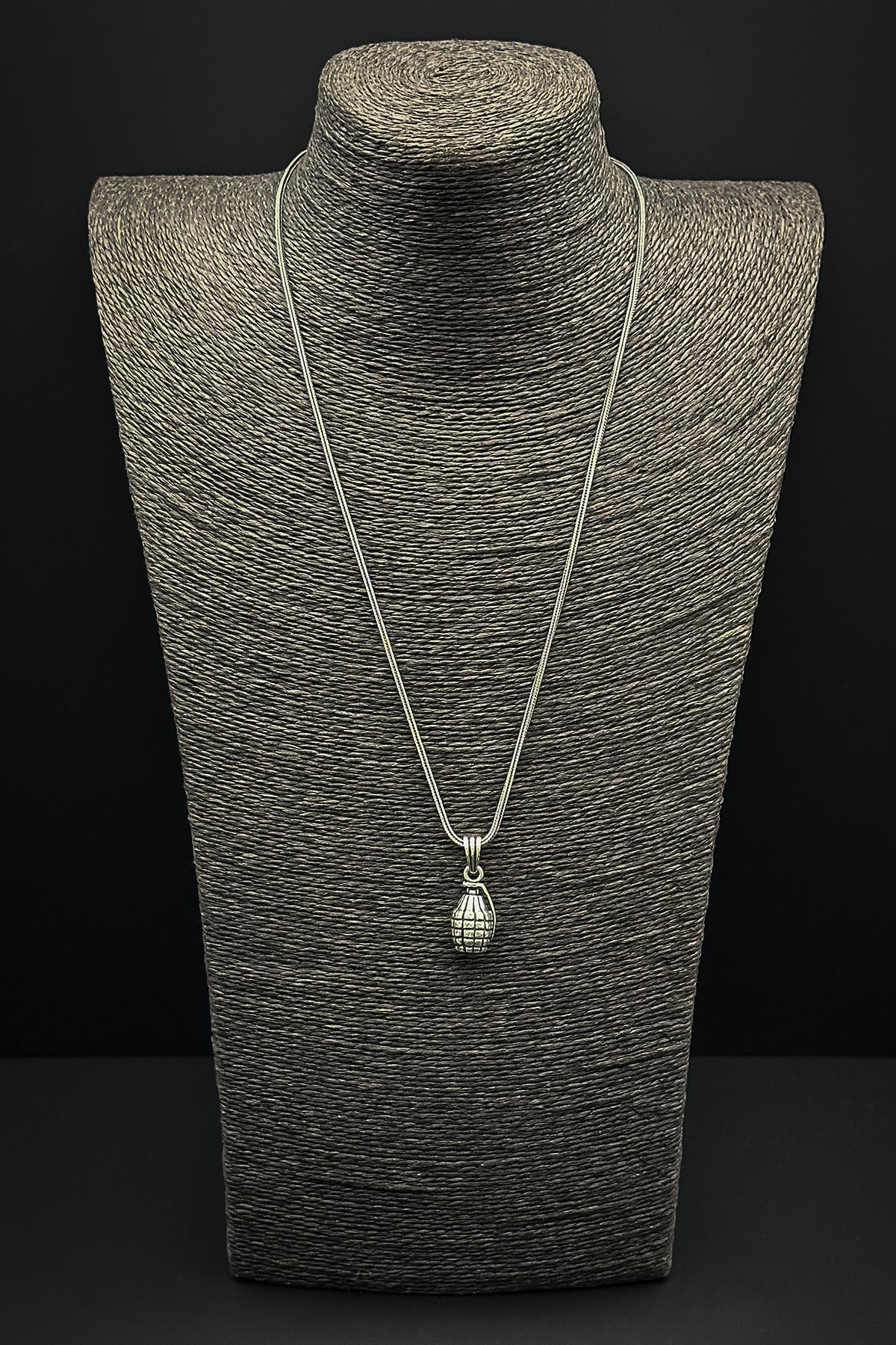 FRNCH 925 Ayar Gümüş Bomba Figürlü Gümüş Renk Erkek Kolye FRJ30670-770-A