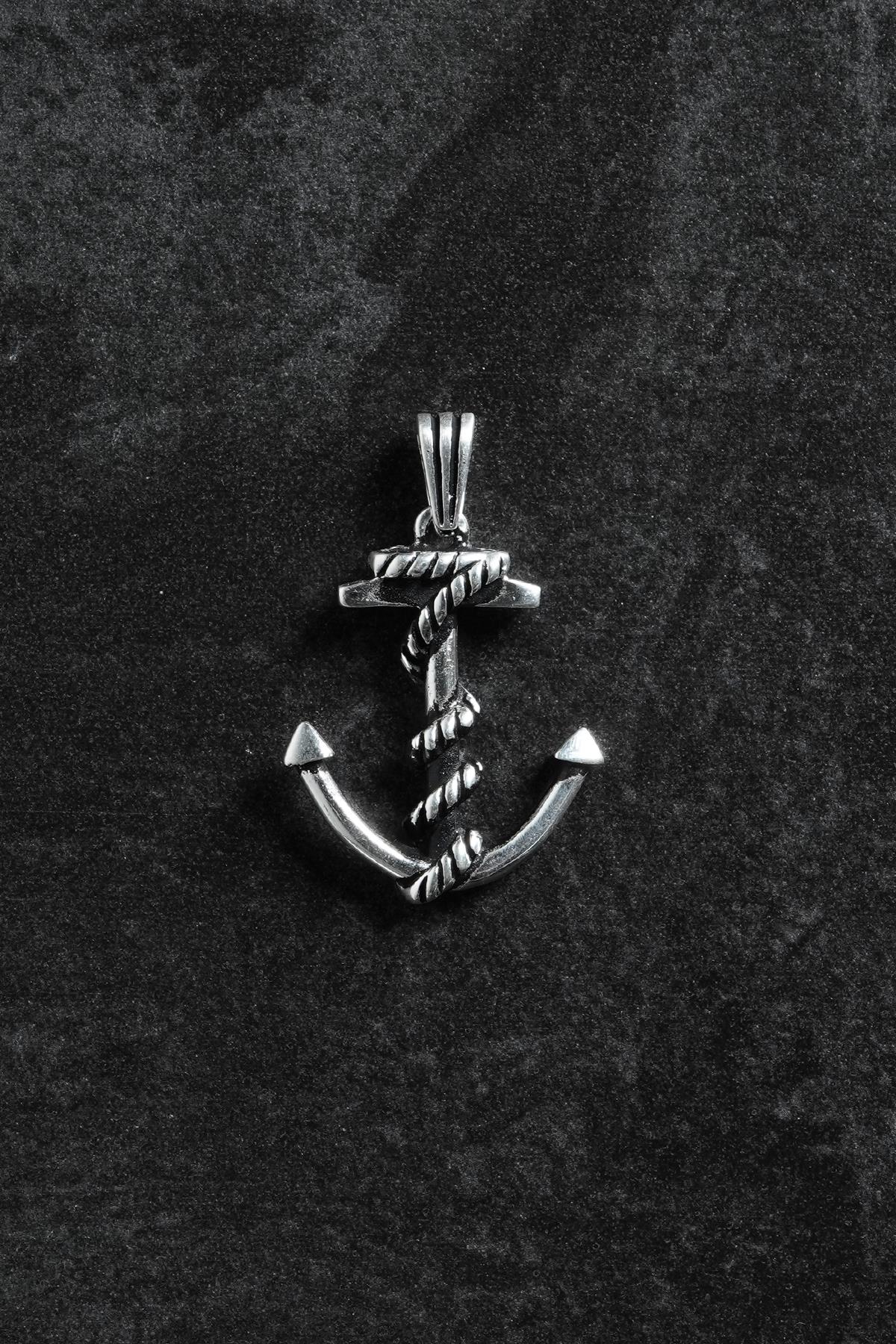 FRNCH 925 Ayar Gümüş Çapa Figürlü Gümüş Renk Erkek Kolye Ucu FRKU-1006