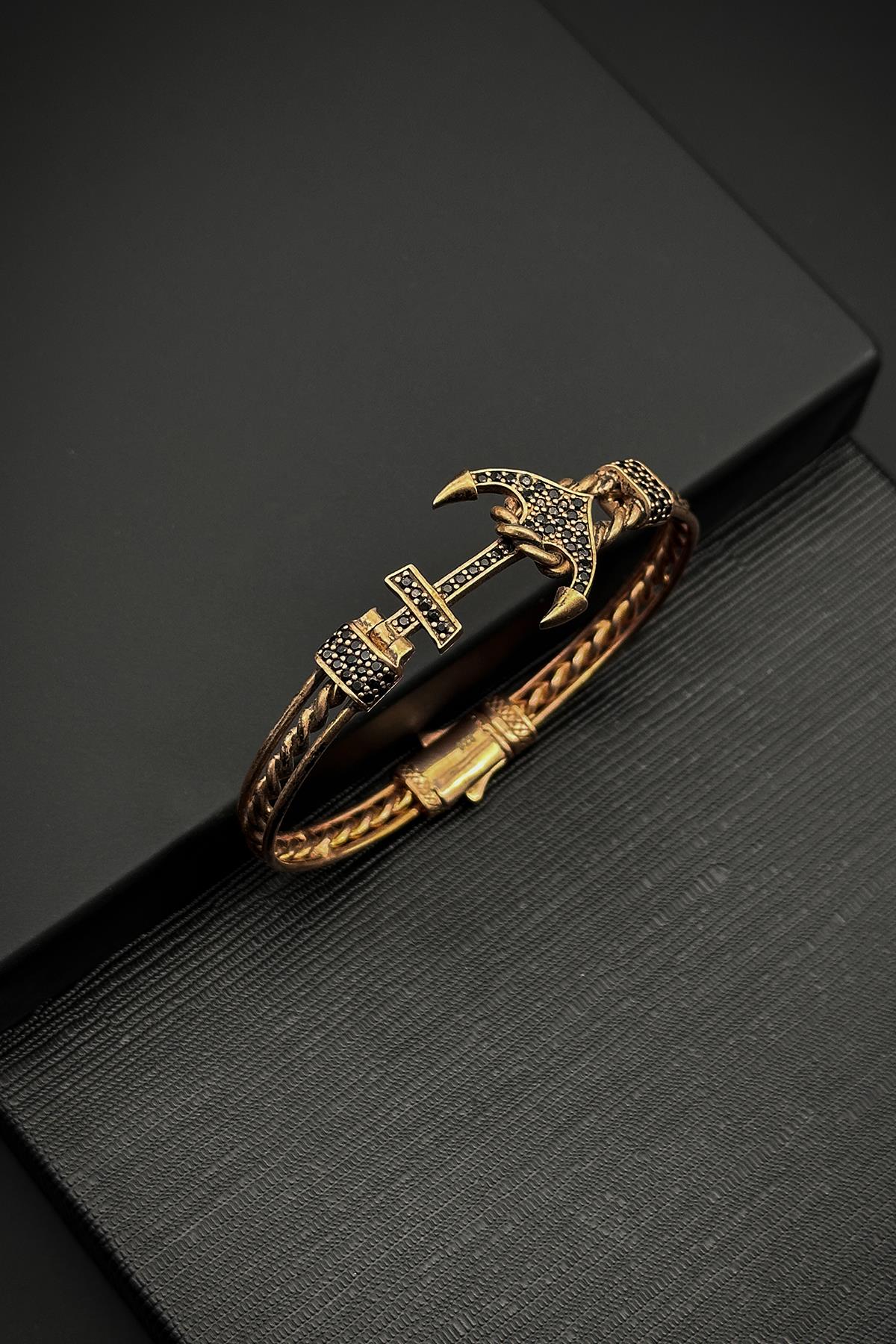 FRNCH 925 Ayar Gümüş Çapa Figürlü Rose Renk Erkek Bileklik FRJ12079-3079-C