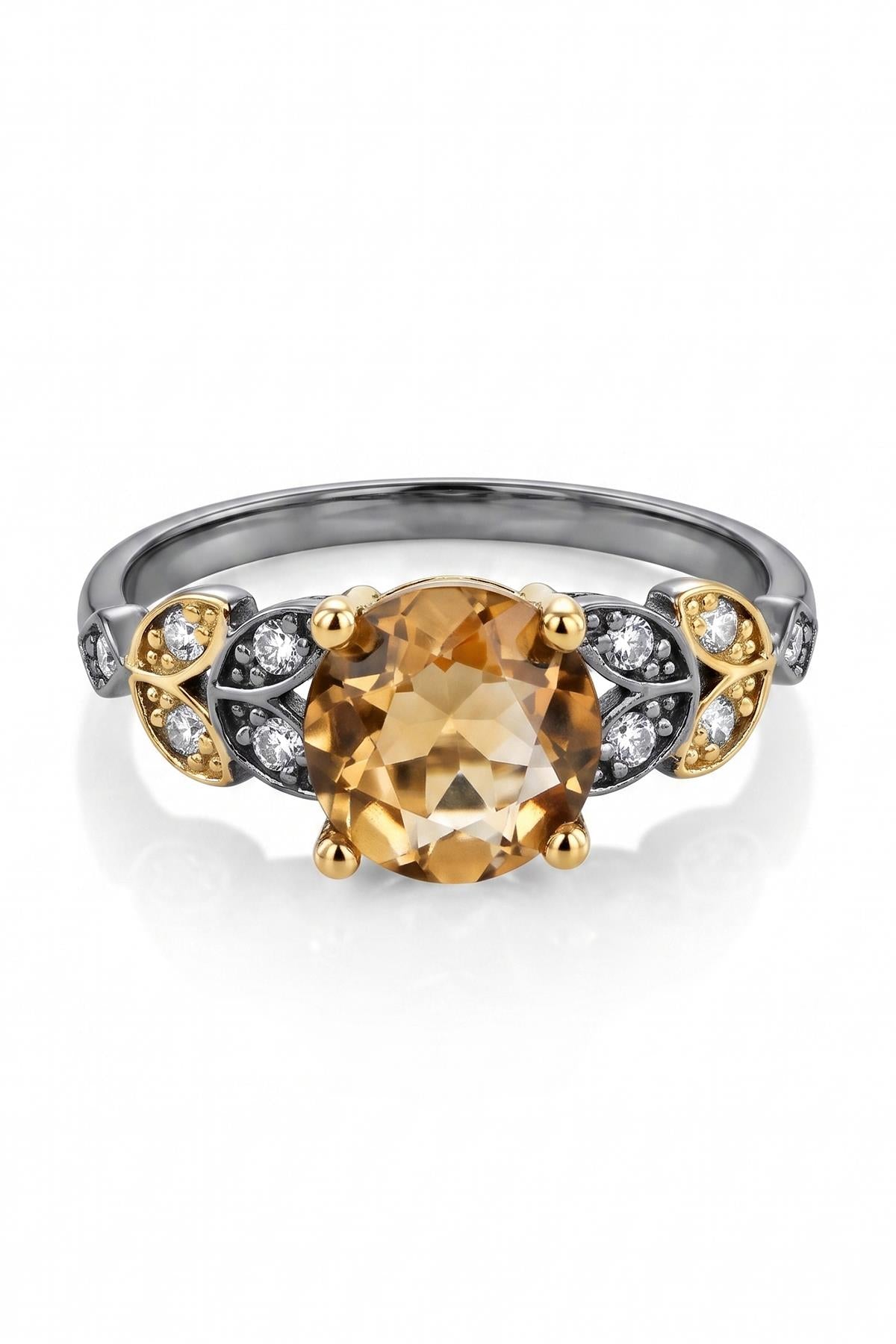 FRNCH 925 Ayar Gümüş Citrine Taşlı Füme Renk Kadın Yüzük FRJ60103-203-BT