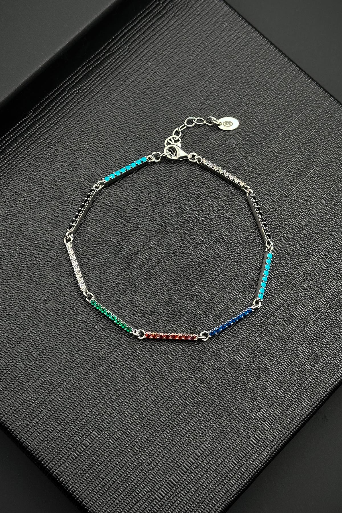 FRNCH 925 Ayar Gümüş Çok Renkli Zirkon Taşlı Erkek Bileklik FRJ12593-3593-CK