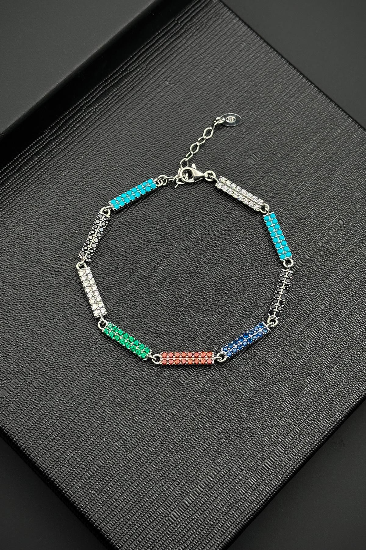 FRNCH 925 Ayar Gümüş Çok Renkli Zirkon Taşlı Erkek Bileklik FRJ12594-3594-CK