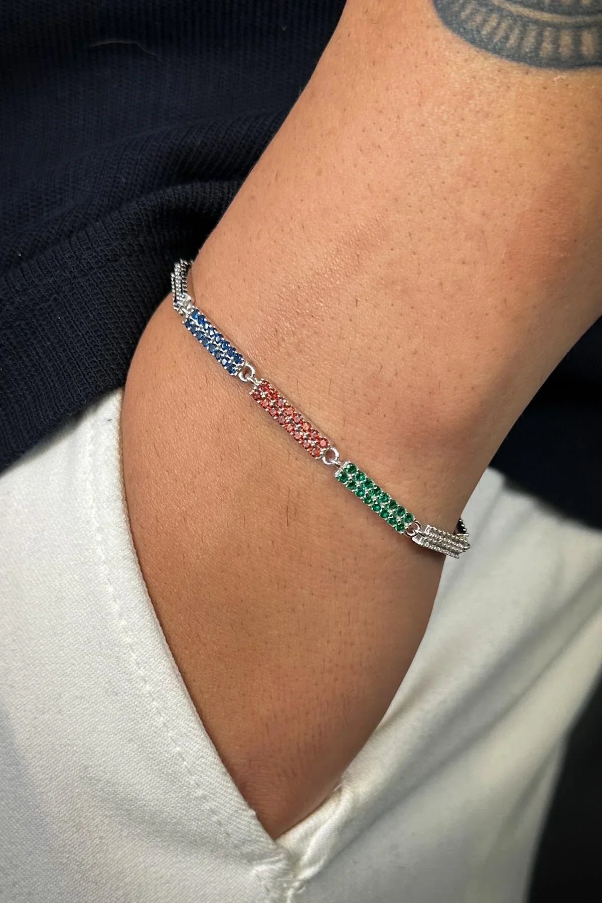 FRNCH 925 Ayar Gümüş Çok Renkli Zirkon Taşlı Erkek Bileklik FRJ12594-3594-CK