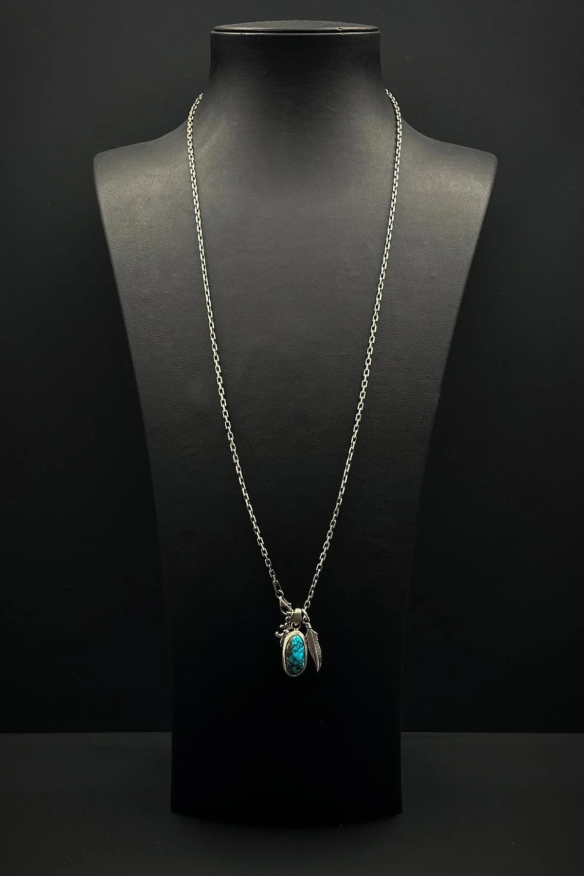 FRNCH 925 Ayar Gümüş Firuze Doğal Taşlı Gümüş Renkli Erkek Kolye FRJ30917-1017-M