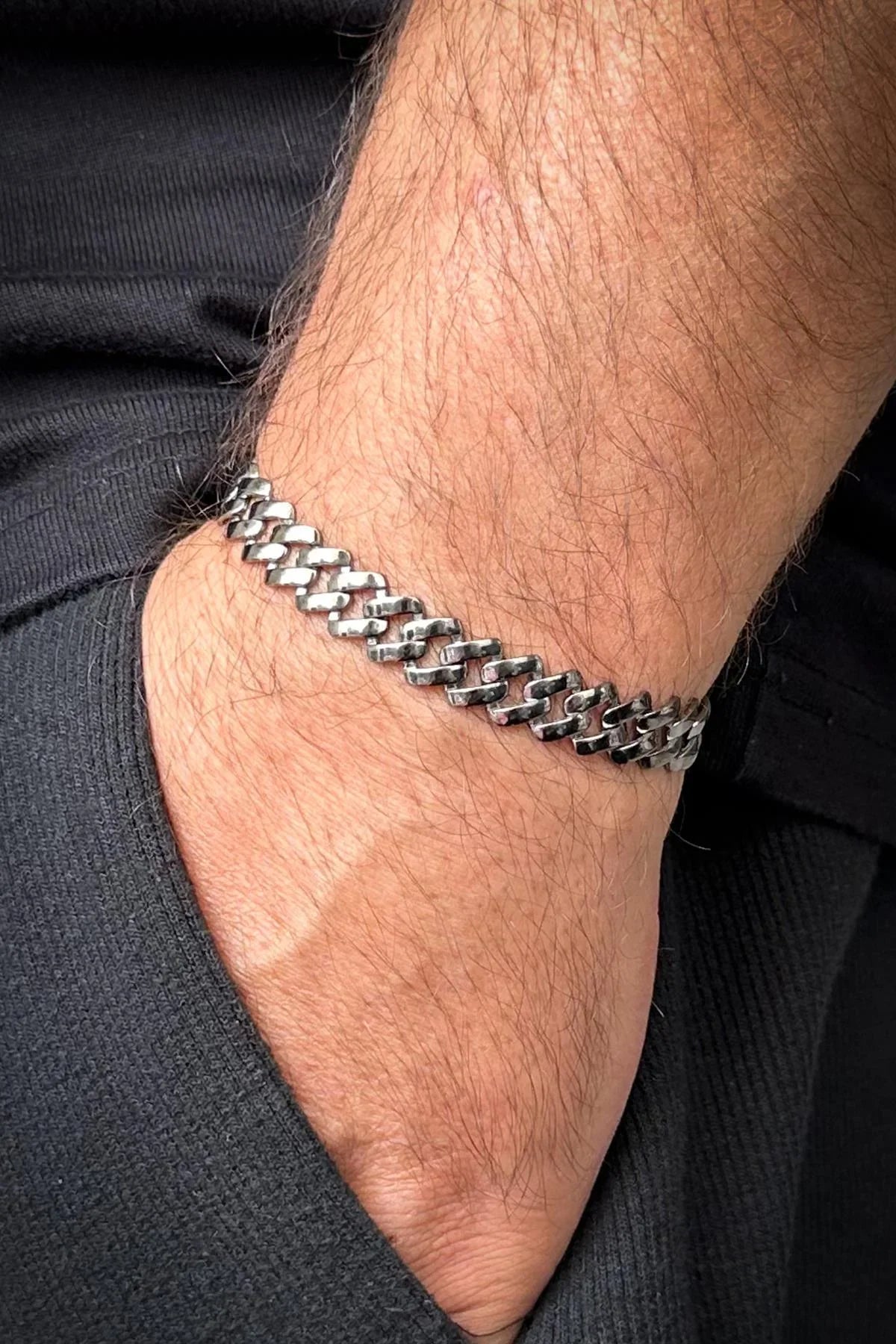 FRNCH 925 Ayar Gümüş Füme Renk Erkek Bileklik/Kolye Set FRJ12660-3660-B