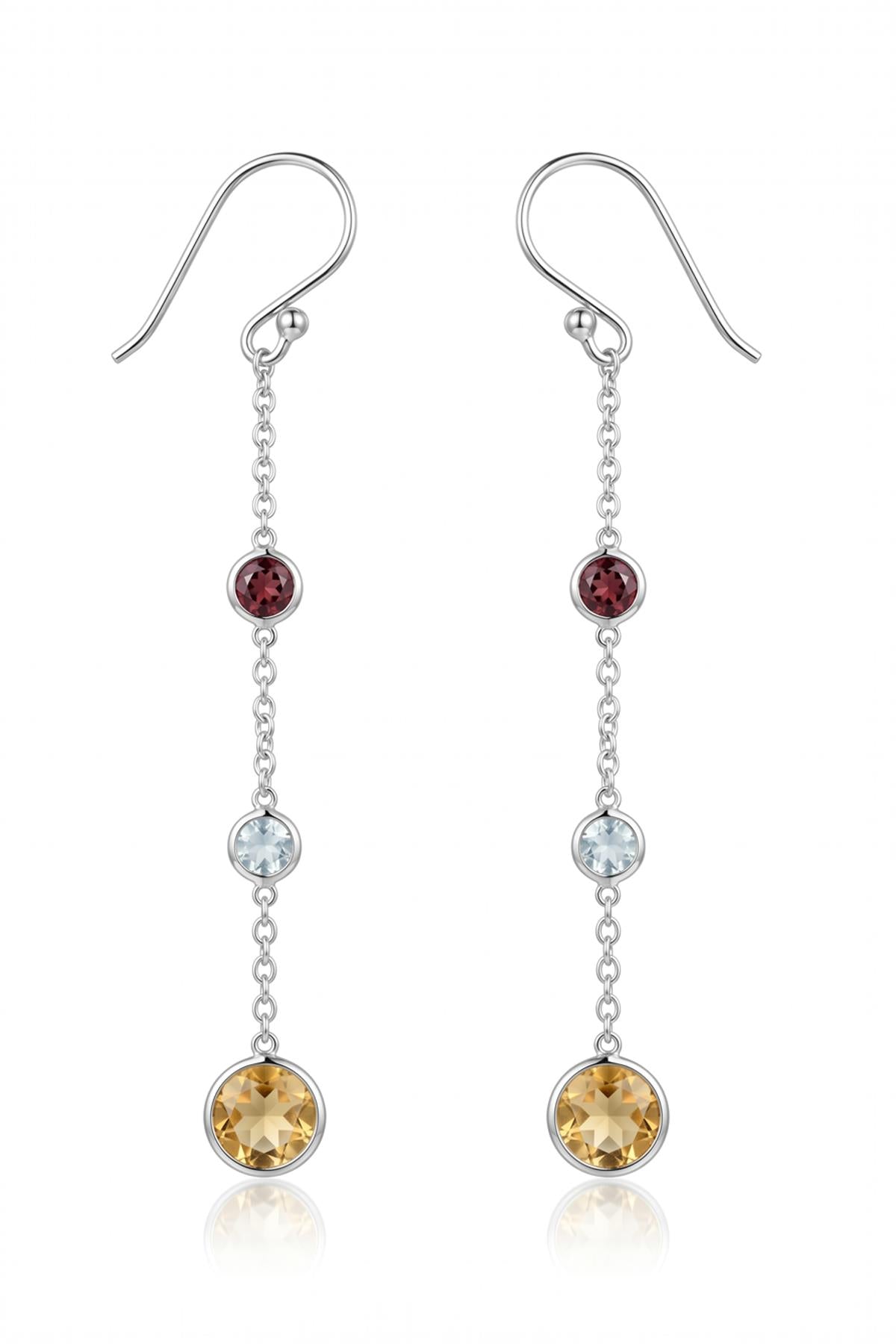 FRNCH 925 Ayar Gümüş Garnet,Blue Topaz,Sitrin Taşlı Gümüş Renk Kadın Küpe FRJ50104-204-CKA