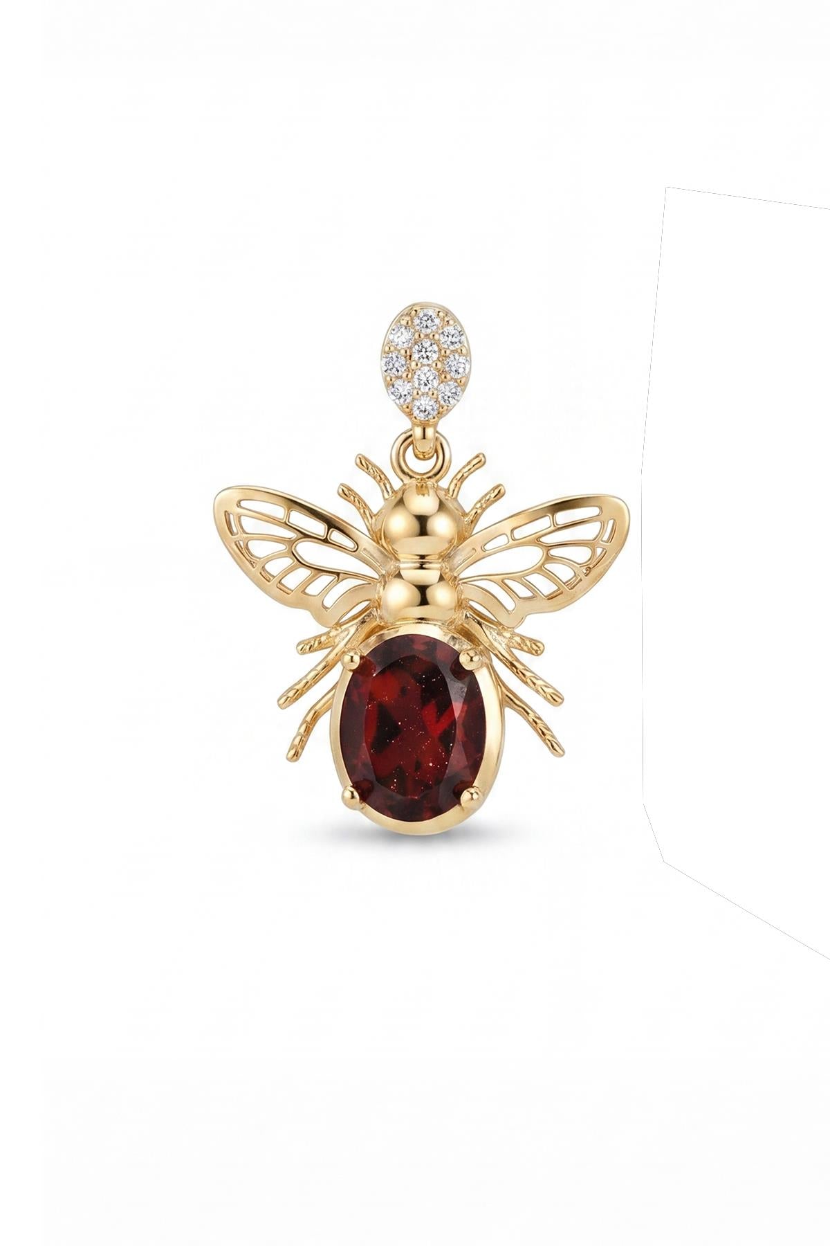 FRNCH 925 Ayar Gümüş Garnet Taşlı Altın Renk Kadın Kolye Ucu FRKU-1136