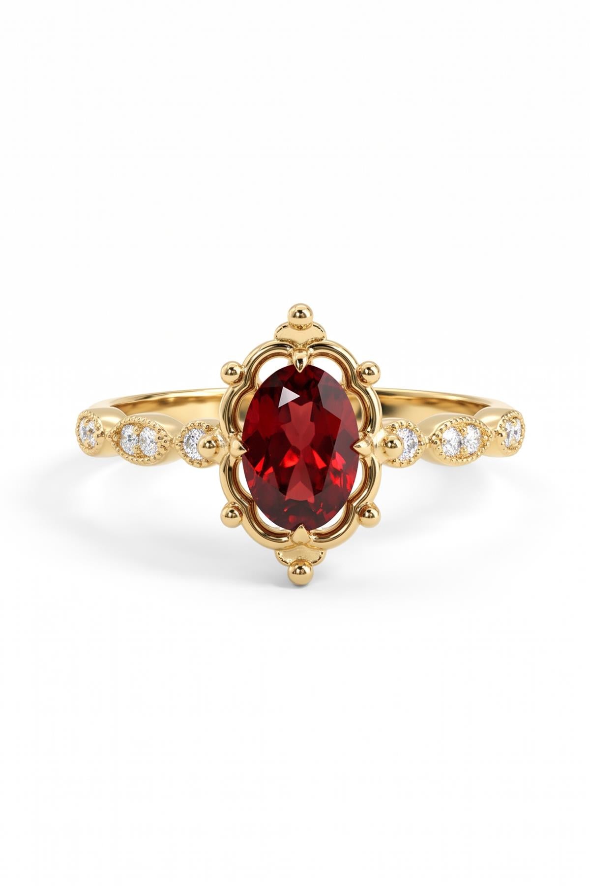 FRNCH 925 Ayar Gümüş Garnet Taşlı Altın Renk Kadın Yüzük FRJ60105-205-GK