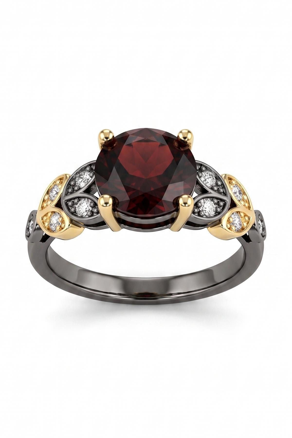 FRNCH 925 Ayar Gümüş Garnet Taşlı Füme Renk Kadın Yüzük FRJ60103-203-BK