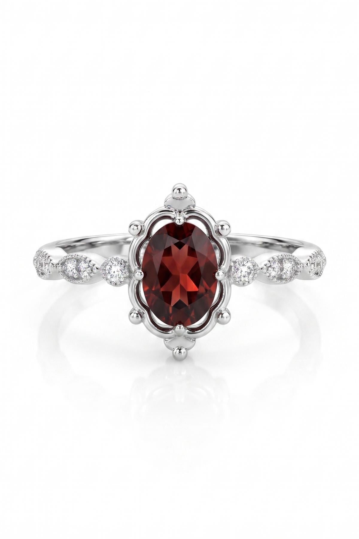 FRNCH 925 Ayar Gümüş Garnet Taşlı Gümüş Renk Kadın Yüzük FRJ60105-205-AK