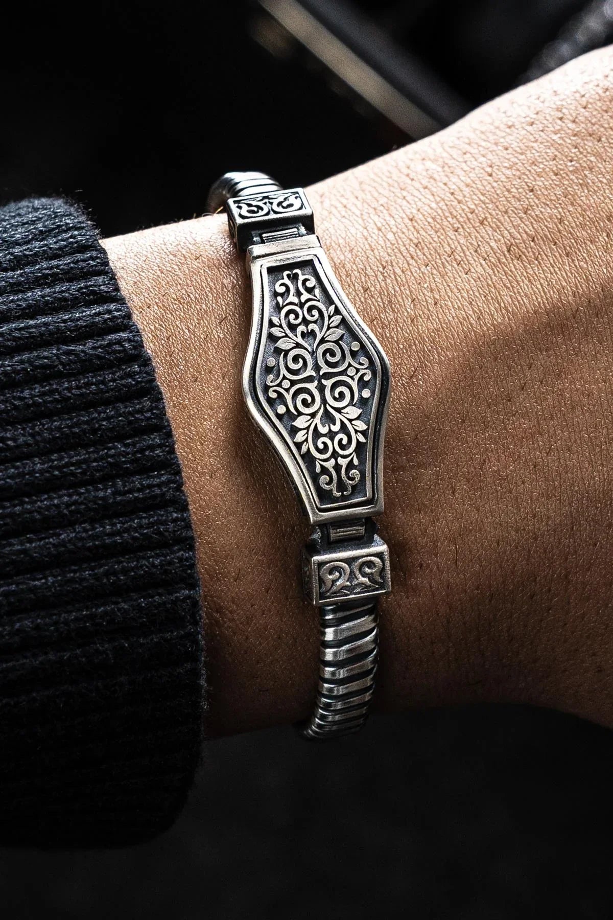 FRNCH 925 Ayar Gümüş Gothic Design Gümüş Renk Erkek Bileklik FRJ12669-3669-A
