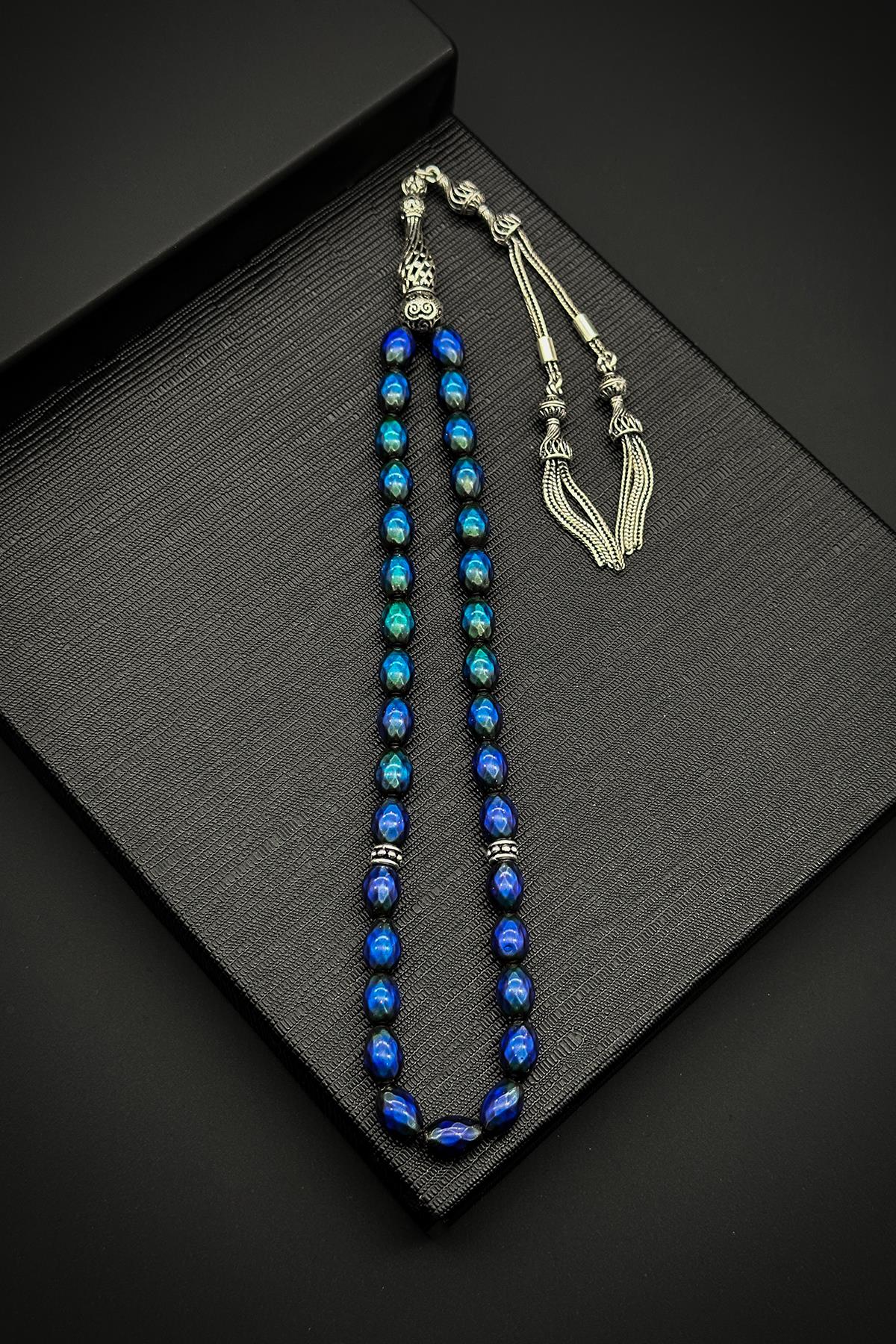 FRNCH 925 Ayar Gümüş İmameli His Doğal Taşlı Çok Renkli Tesbih FRJ80001-101-CK2