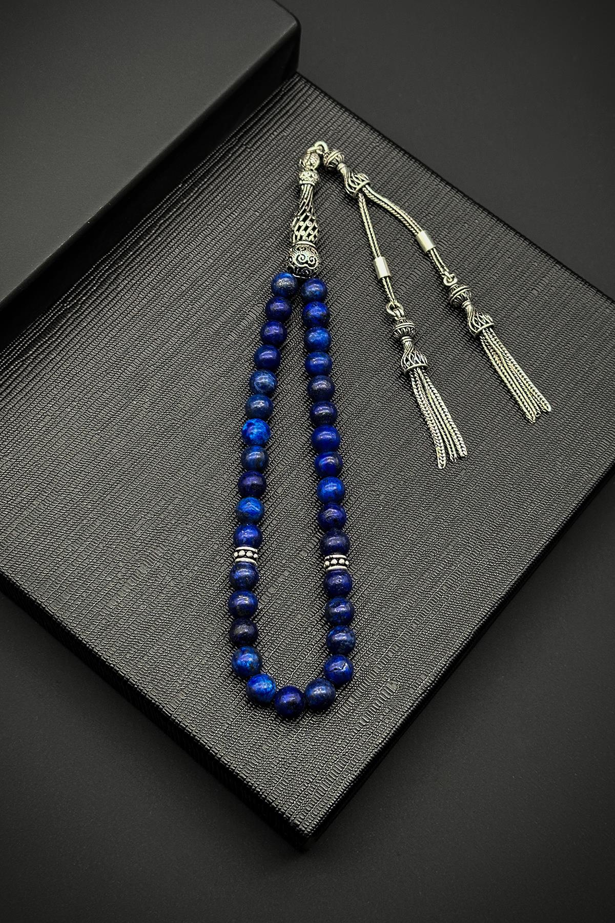 FRNCH 925 Ayar Gümüş İmameli Lapis Lazuli Doğal Taşlı Lacivert Tesbih FRJ80001-101-L