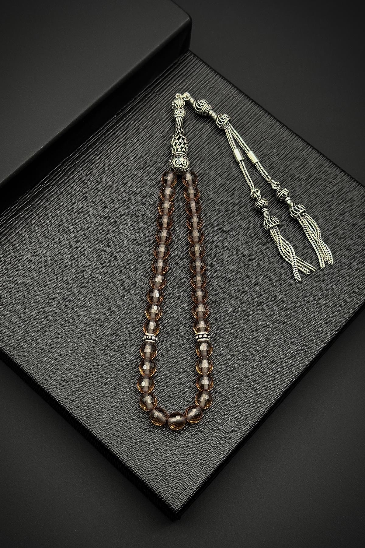 FRNCH 925 Ayar Gümüş İmameli Zultanit Doğal Taşlı Kahverengi Tesbih FRJ80001-101-K3