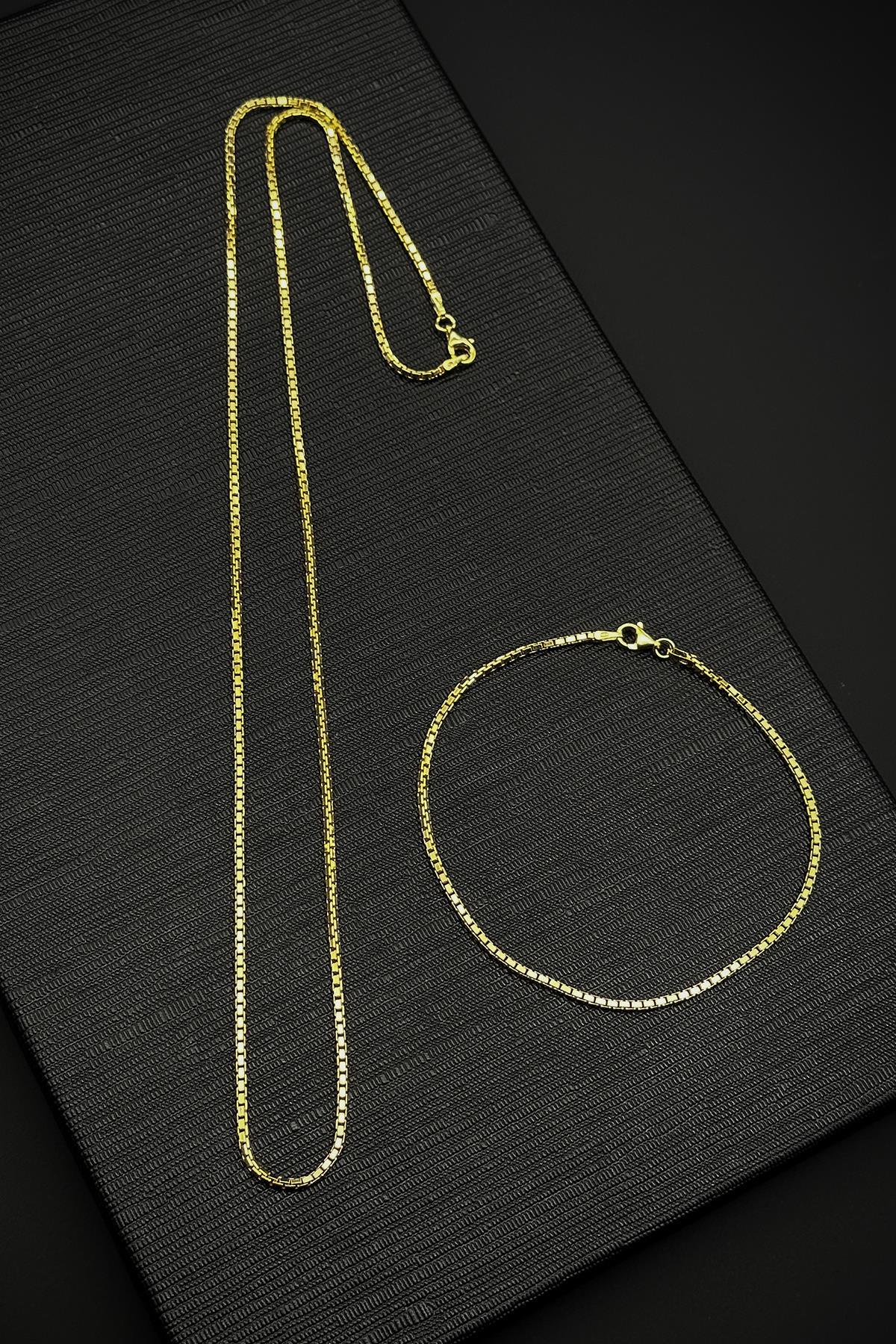 FRNCH 925 Ayar Gümüş İtalyan Model Altın Renk Erkek Bileklik/Kolye Set FRJ12326-3326-G